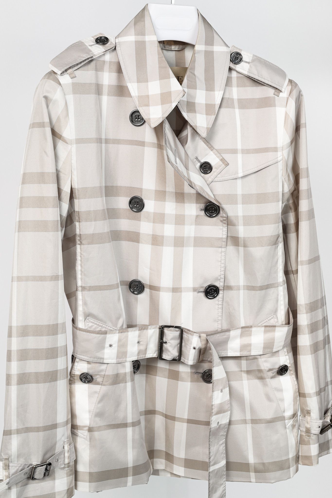 Burberry Burberry Brit Grey Check Taffeta Packable Belted Trench Coat Size L / US 10 / IT 46 - 3 Thumbnail
