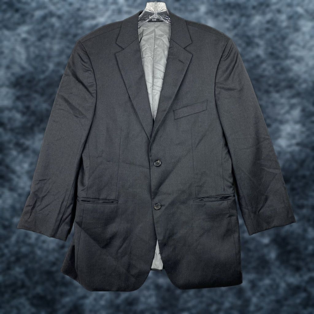 Hugo Boss HUGO BOSS Blazer Mens 38R Gray Wool Jacket Single-Breasted Notch Peak Lapel 2-Button 4-Button Sleeve Solid Vintage No Size 38R - 1 Thumbnail