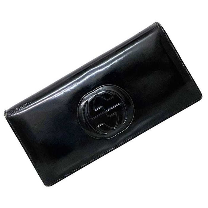 Gucci Black Patent Leather Trifold Wallet