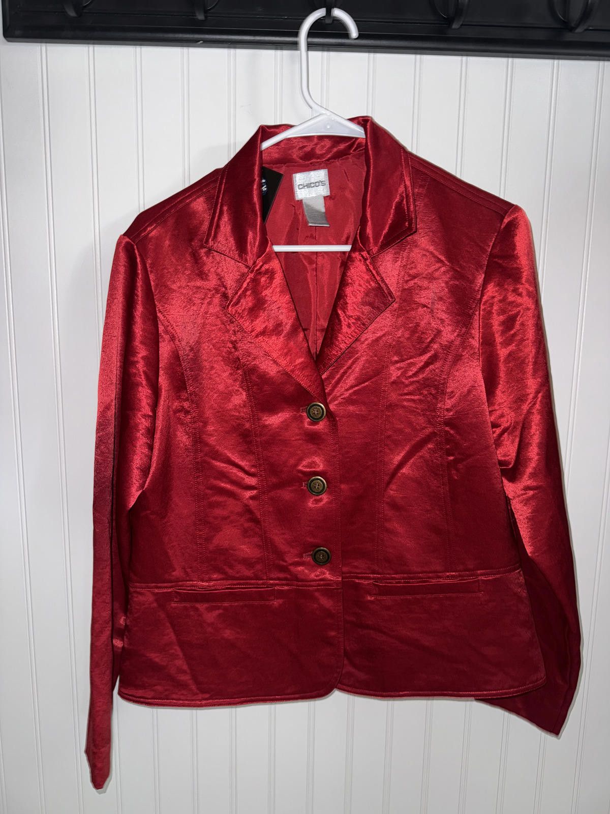 Chicos Chico's Red Satin Blazer Jacket Size 1 Size M / US 6-8 / IT 42-44 - 1 Thumbnail