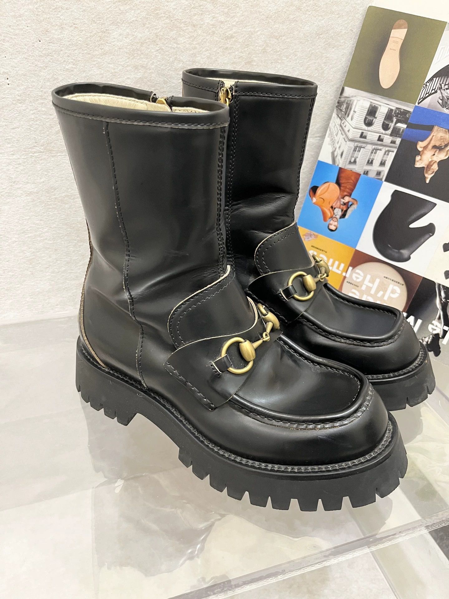 Gucci Gucci Used Black Gold Horsebit Short Boots 36.5 Size US 6 / IT 36 - 2 Thumbnail