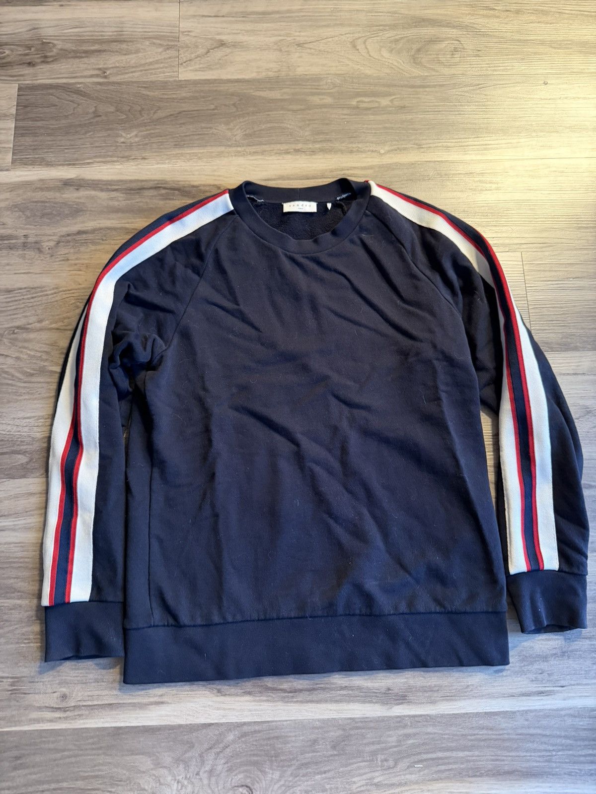 Sandro Navy Blue Striped Sleeve Sweatshirt Size US M / EU 48-50 / 2 - 1 Thumbnail