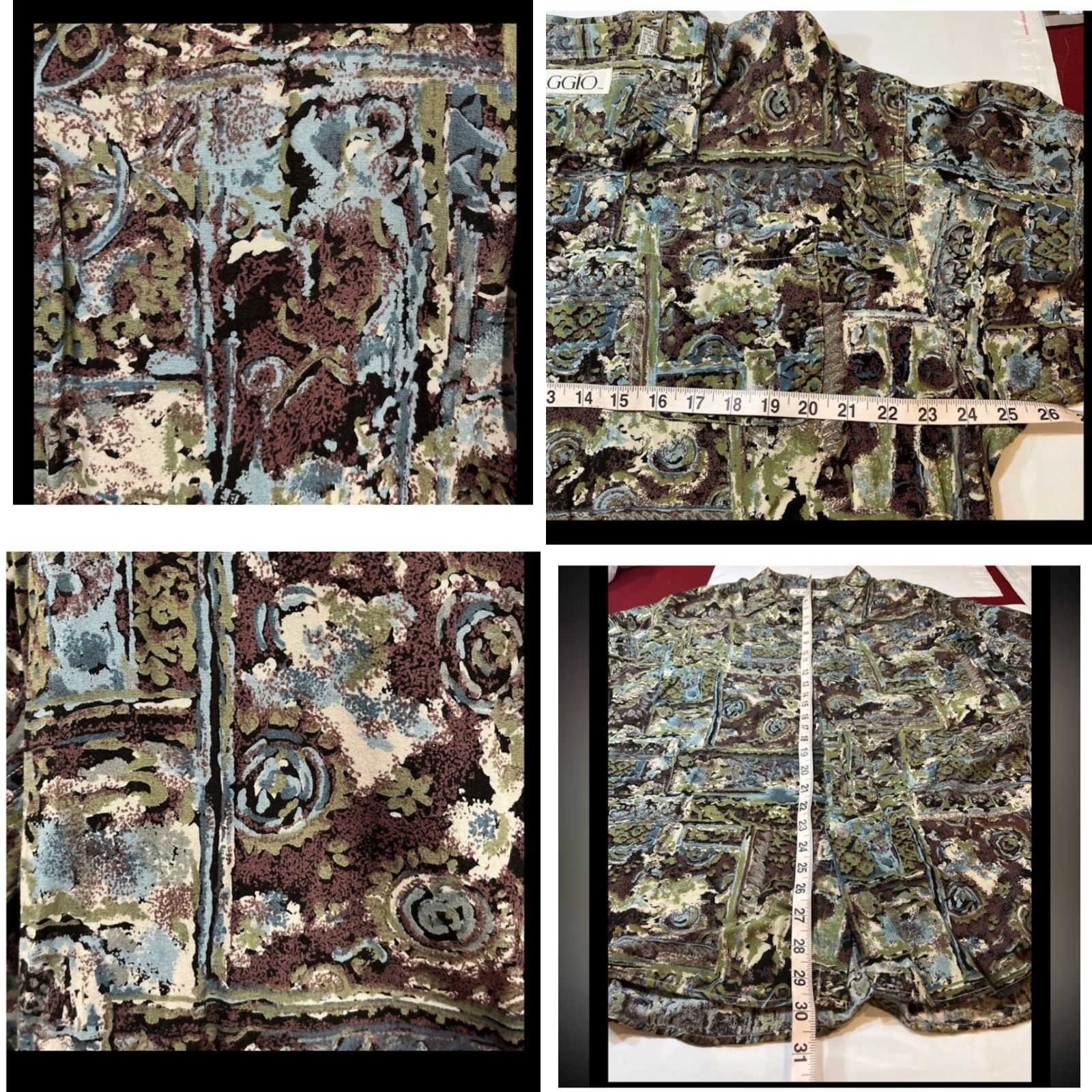 Olive AGGIO Button-Front Shirt Men’s XL Rayon 90s Psychedelic Geometric Brown Olive Blue Long Sleeve Casual Multicolor FYI: 1990s Decade Night Club Size US XL / EU 56 / 4 - 8 Thumbnail