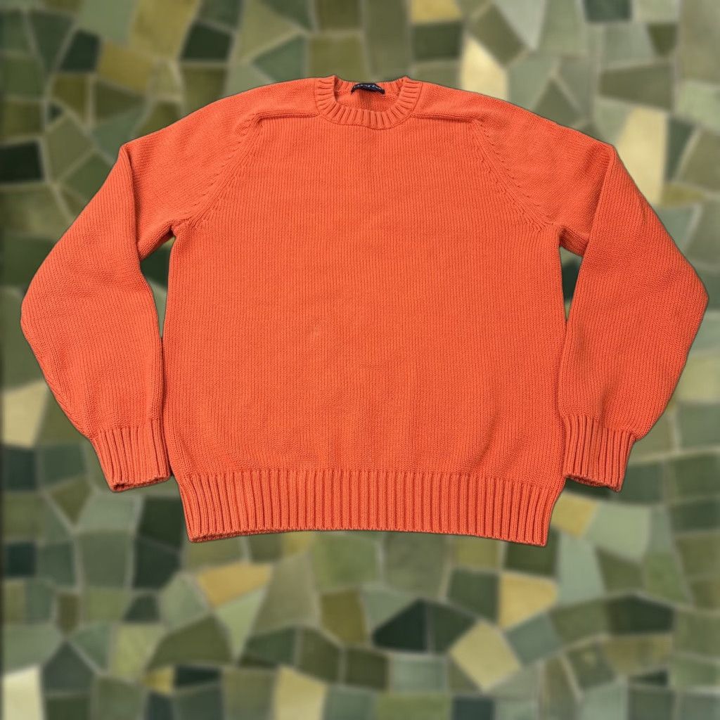 Lands' End Lands' End Mens Small Orange Cotton Crewneck Knit Pullover Raglan Ribbed Sweater Size US S / EU 44-46 / 1 - 1 Thumbnail
