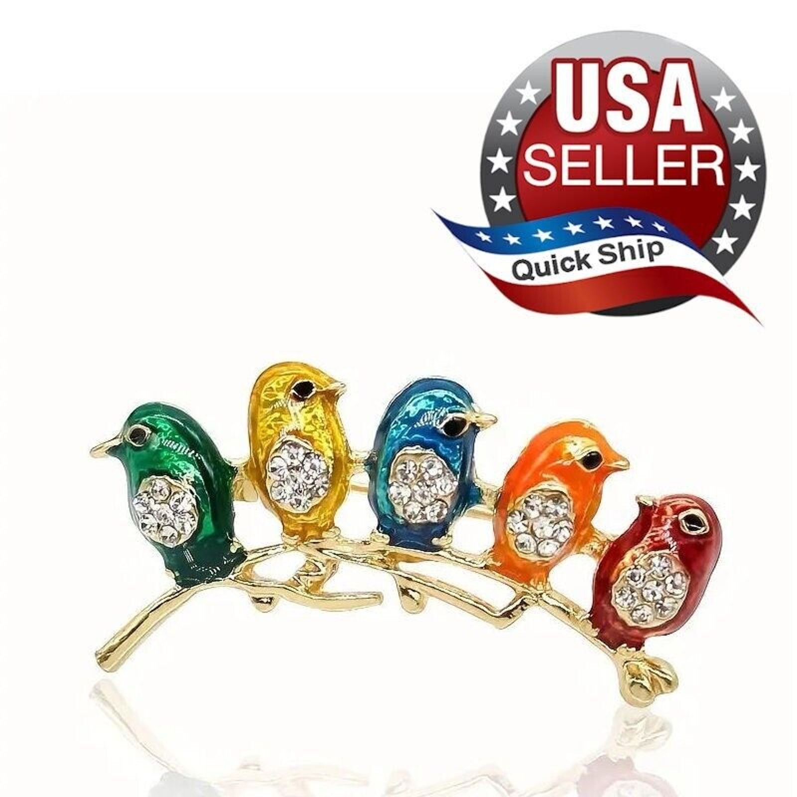 Other Adorable Rhinestone Five Birds Brooch Pin Multicolor Enamel Size ONE SIZE - 1 Thumbnail