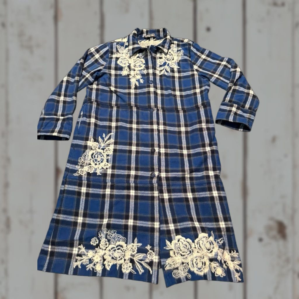 Johnny Was VINTAGE Johnny Was Workshop ALICENT Duster Coat Plaid Floral Embroidered Blue XL Size XL / US 12-14 / IT 48-50 - 1 Thumbnail