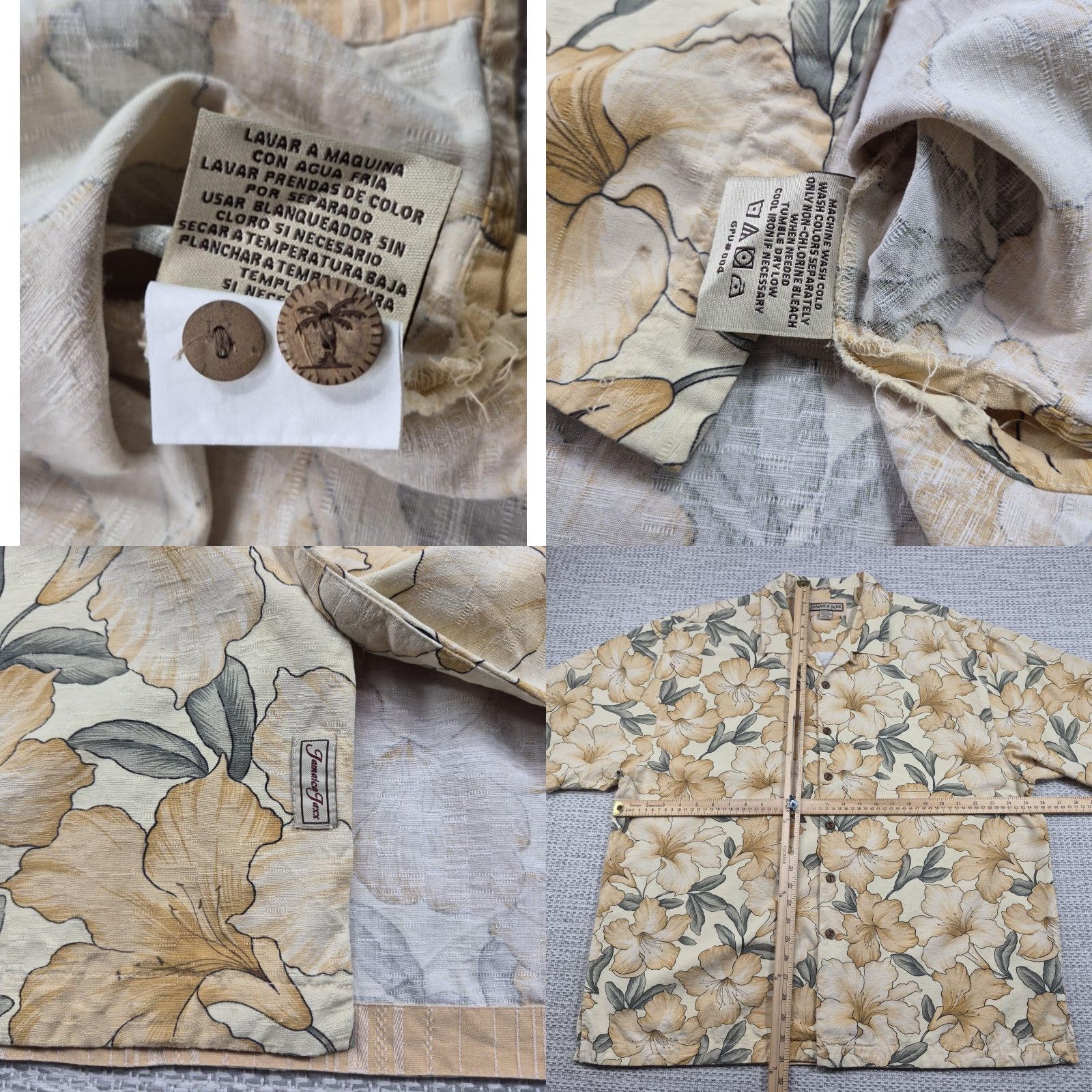 Vintage VINTAGE Jamaica Jaxx Button Up Shirt Mens 2XL Beige Silk Hawaiian Aloha Floral Camp Shirt Tropical Beach Casual Mens 2XL Size US XXL / EU 58 / 5 - 8 Thumbnail