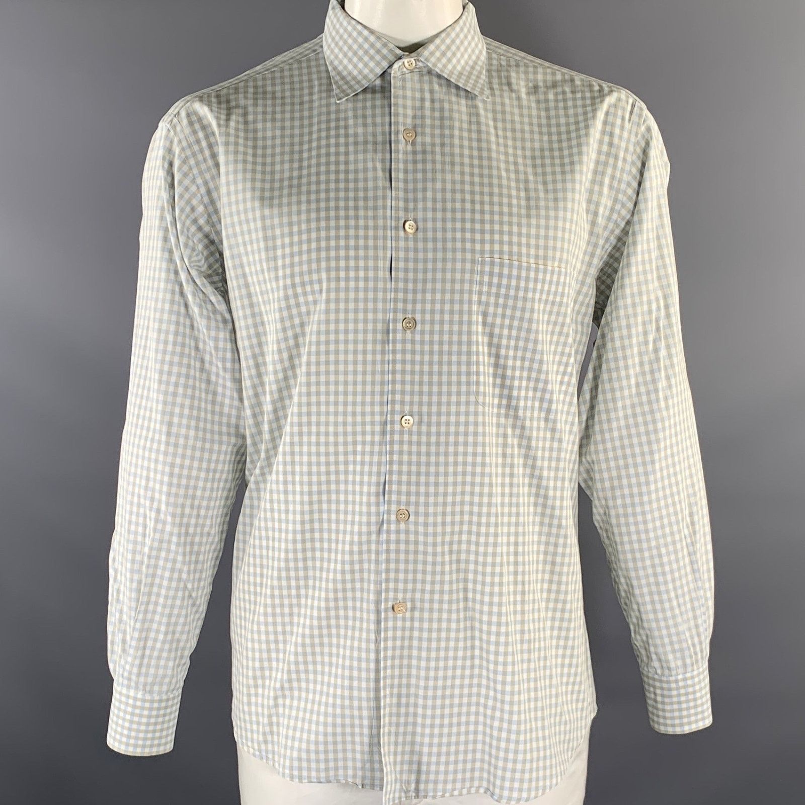Ermenegildo Zegna ERMENEGILDO ZEGNA XXL White Blue Green Gingham Shirt Size US XXL / EU 58 / 5 - 1 Thumbnail