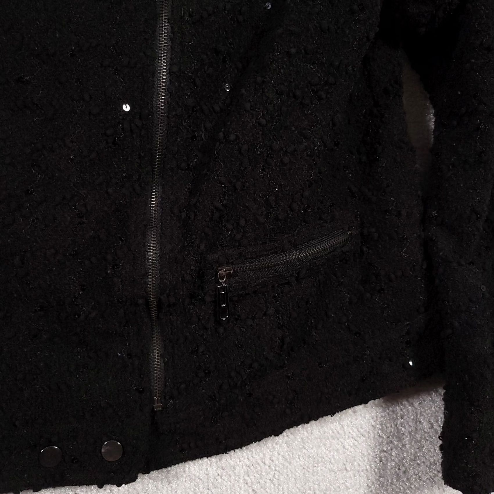 Vintage VINTAGE Relativity Full Zip Jacket Women Large Black Textured Sequin L/S Lined Pockets Size L / US 10 / IT 46 - 4 Thumbnail