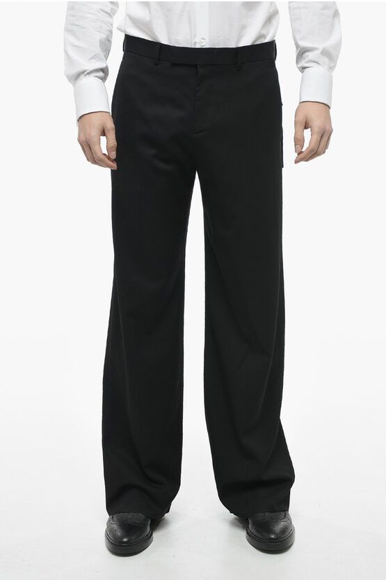 image of Dior Wool Wide-Leg Pants With Flap Pockets in Black, Men's (Size 31)