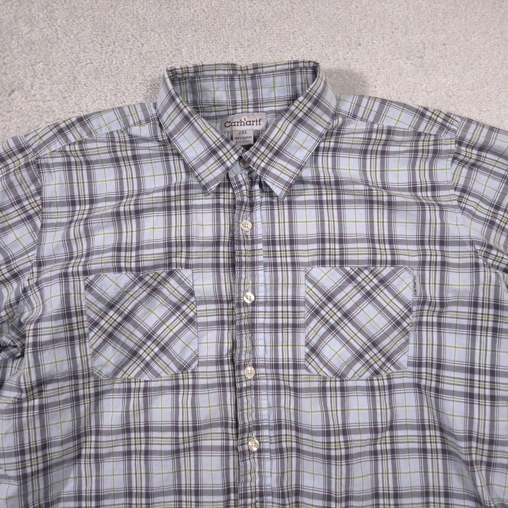 Carhartt Carhartt Shirt Mens 2XL Blue Gray Green Plaid Short Sleeve Button Front Size US XXL / EU 58 / 5 - 3 Thumbnail