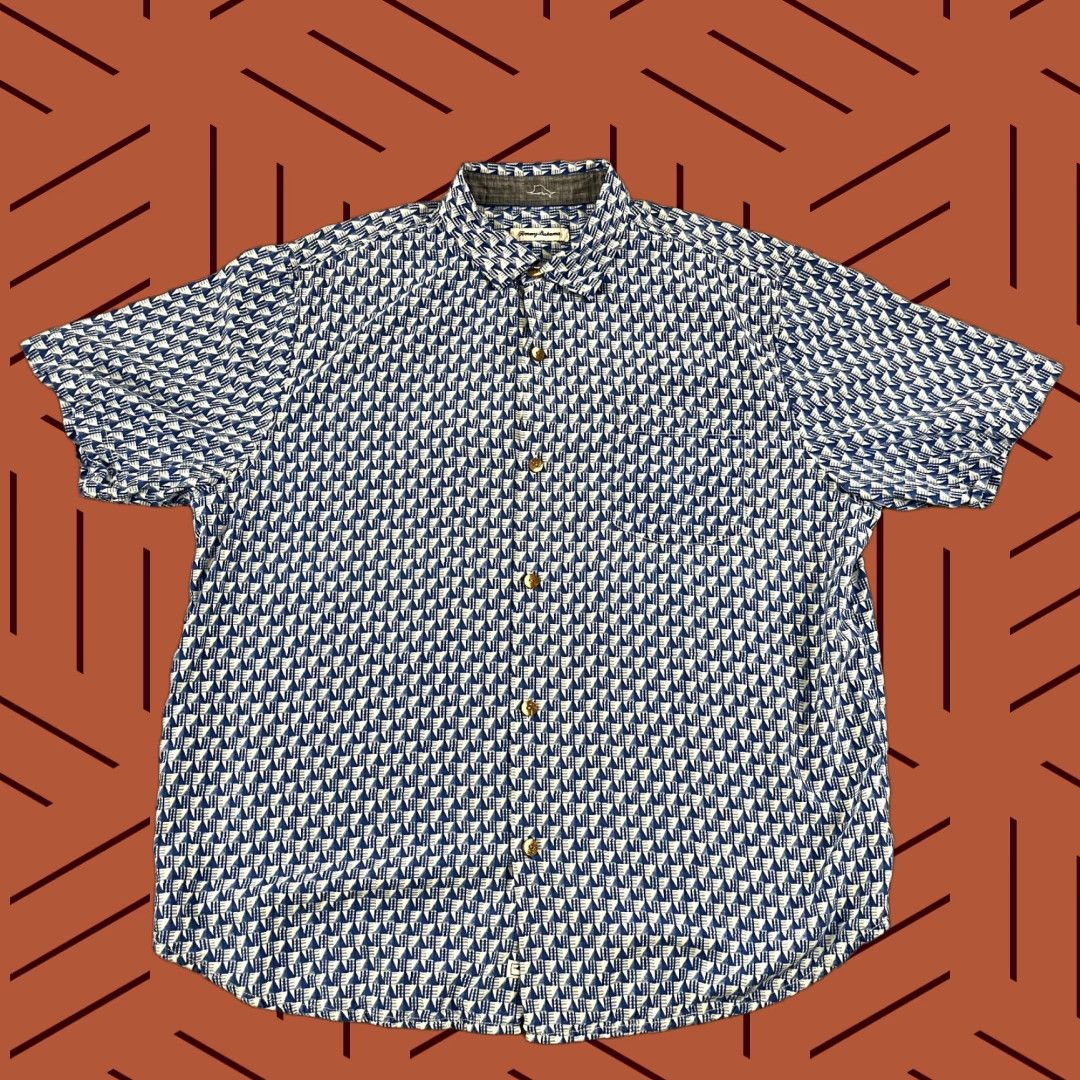 Tommy Bahama TOMMY BAHAMA Shirt Mens XL Blue Geometric 100% Silk Button Up Hawaiian Cap Sleeve Outdoor Casual Workwear Size US XL / EU 56 / 4 - 1 Thumbnail