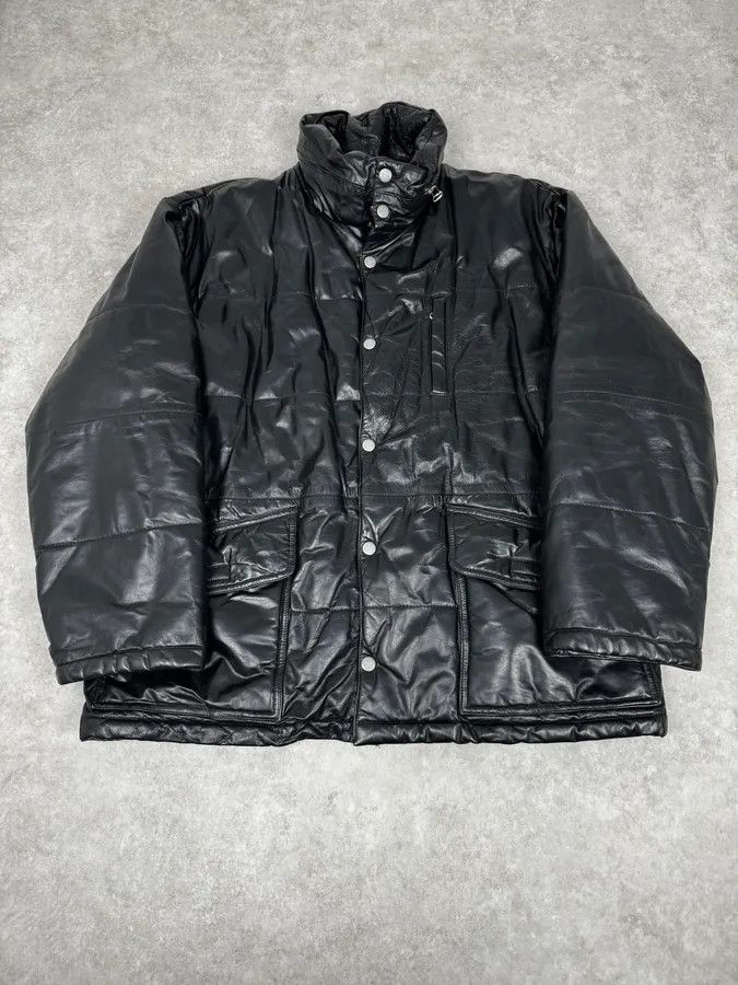 Armani 1990s Armani Black Leather Puffer Jacket Size US XL / EU 56 / 4 - 1 Thumbnail