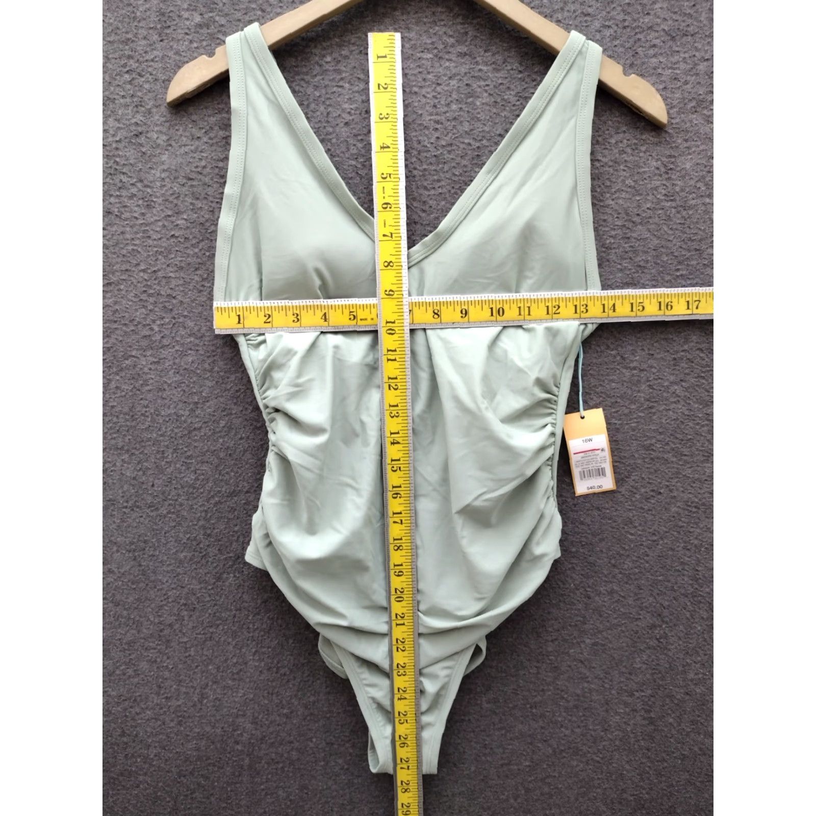 Vintage Kona Sol Women’s 16W Solid V-Neck Green One Piece Swimsuit Swim Size ONE SIZE - 4 Thumbnail