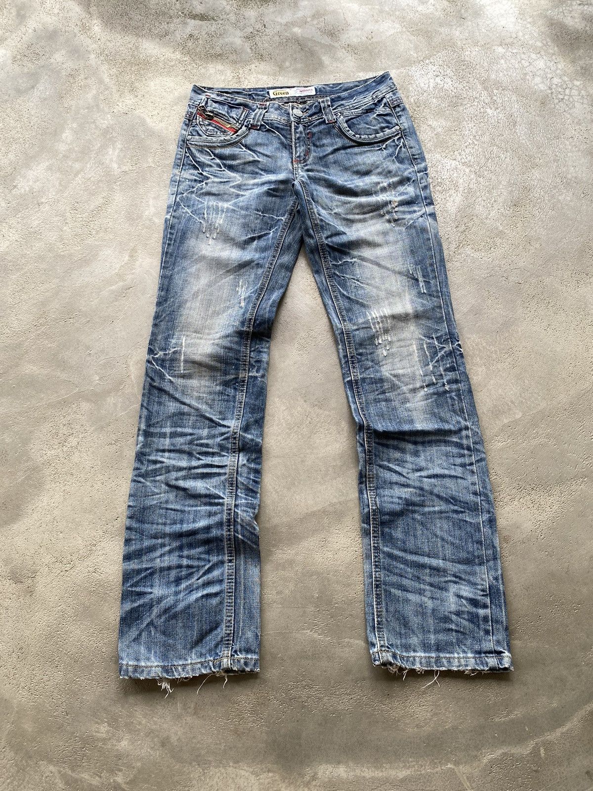 If Six Was Nine × Japanese Brand × Le Grande Bleu (L.G.B.) Green Natural Vintage Distressed Denim Jeans Size US 29 - 1 Thumbnail