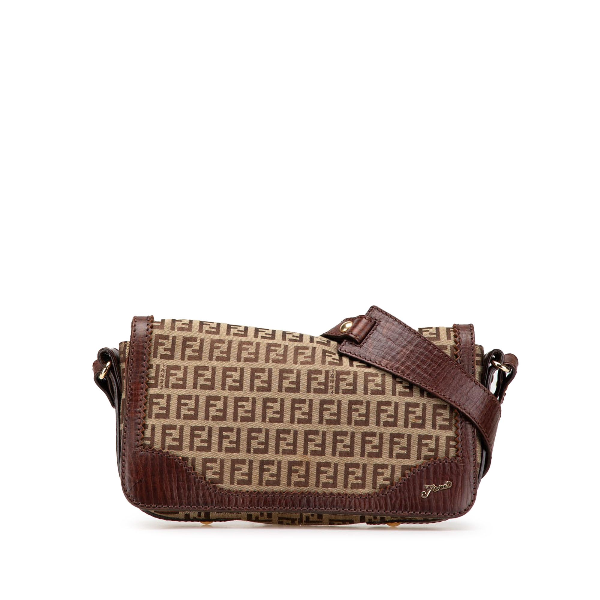 Fendi Zucchino Canvas Shoulder Bag in Brown, Women's