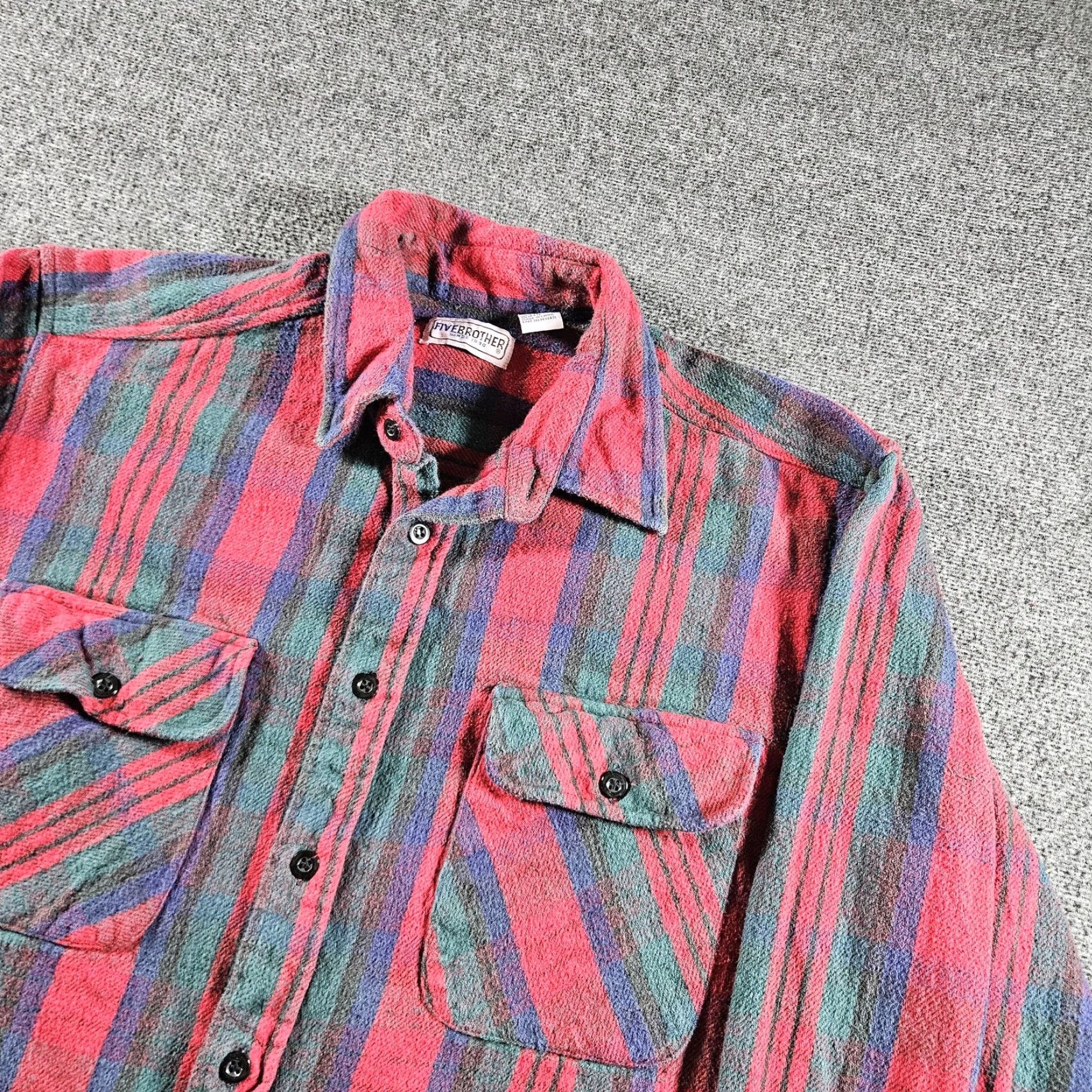 Vintage FIVEBROTHER Shirt Mens L Red Striped Flannel Button Front Pockets Casual Size US L / EU 52-54 / 3 - 4 Thumbnail