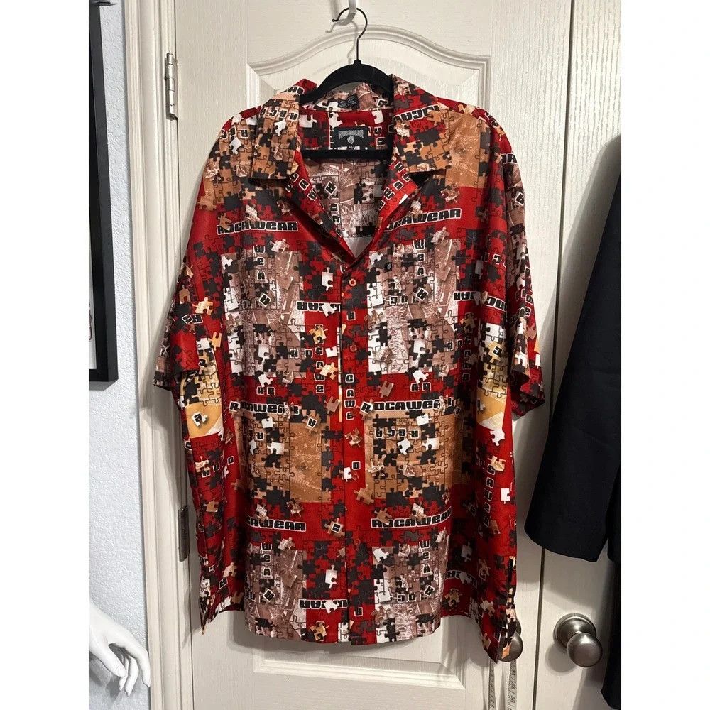 Rocawear Rocawear Y2K Puzzle Graphic Short Sleeve Button Up Shirt Size US XL / EU 56 / 4 - 2 Thumbnail