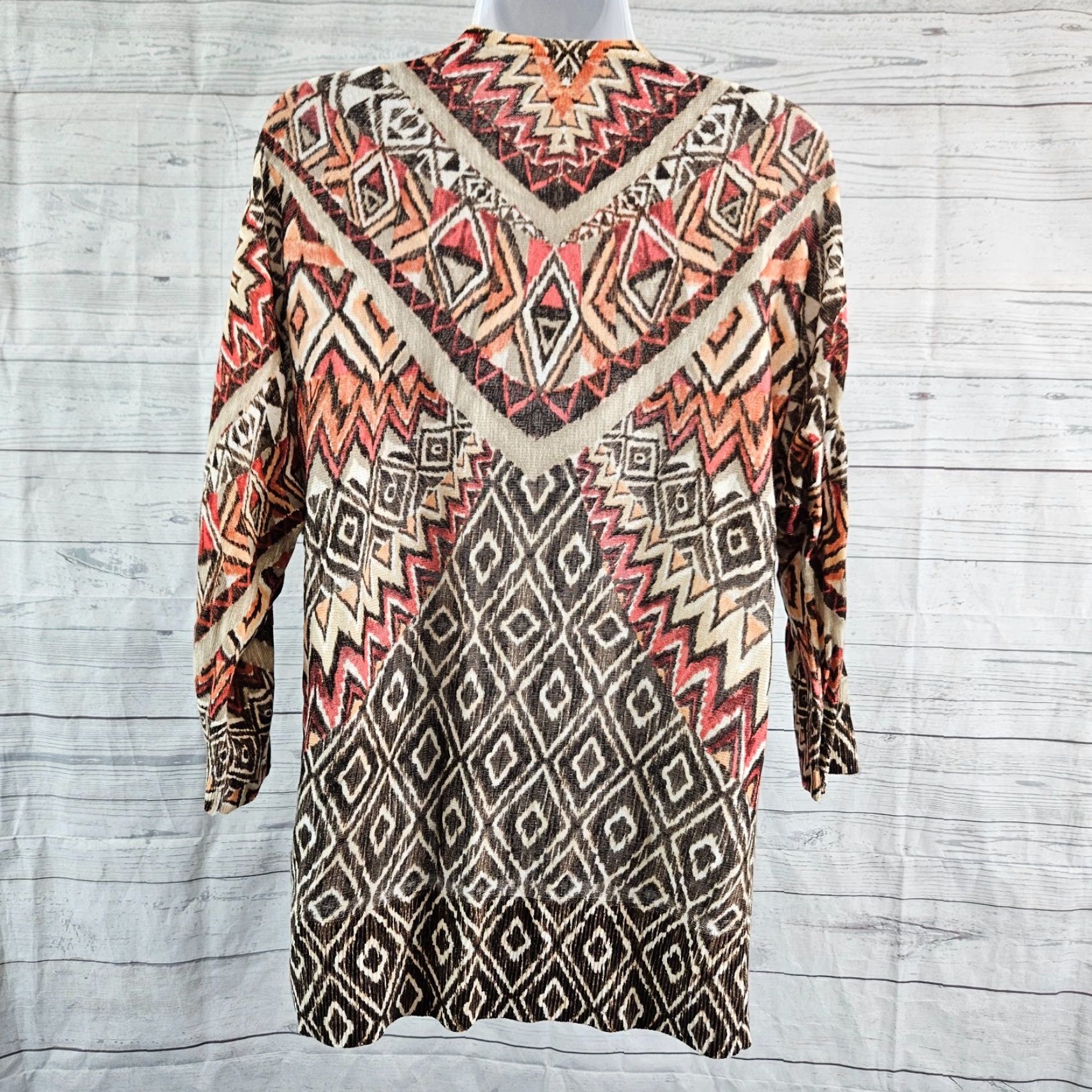 Vintage Chico's Womens Cardigan L Brown Orange 3/4 Sleeve Open Front Rayon Sweater Size L / US 10 / IT 46 - 4 Thumbnail