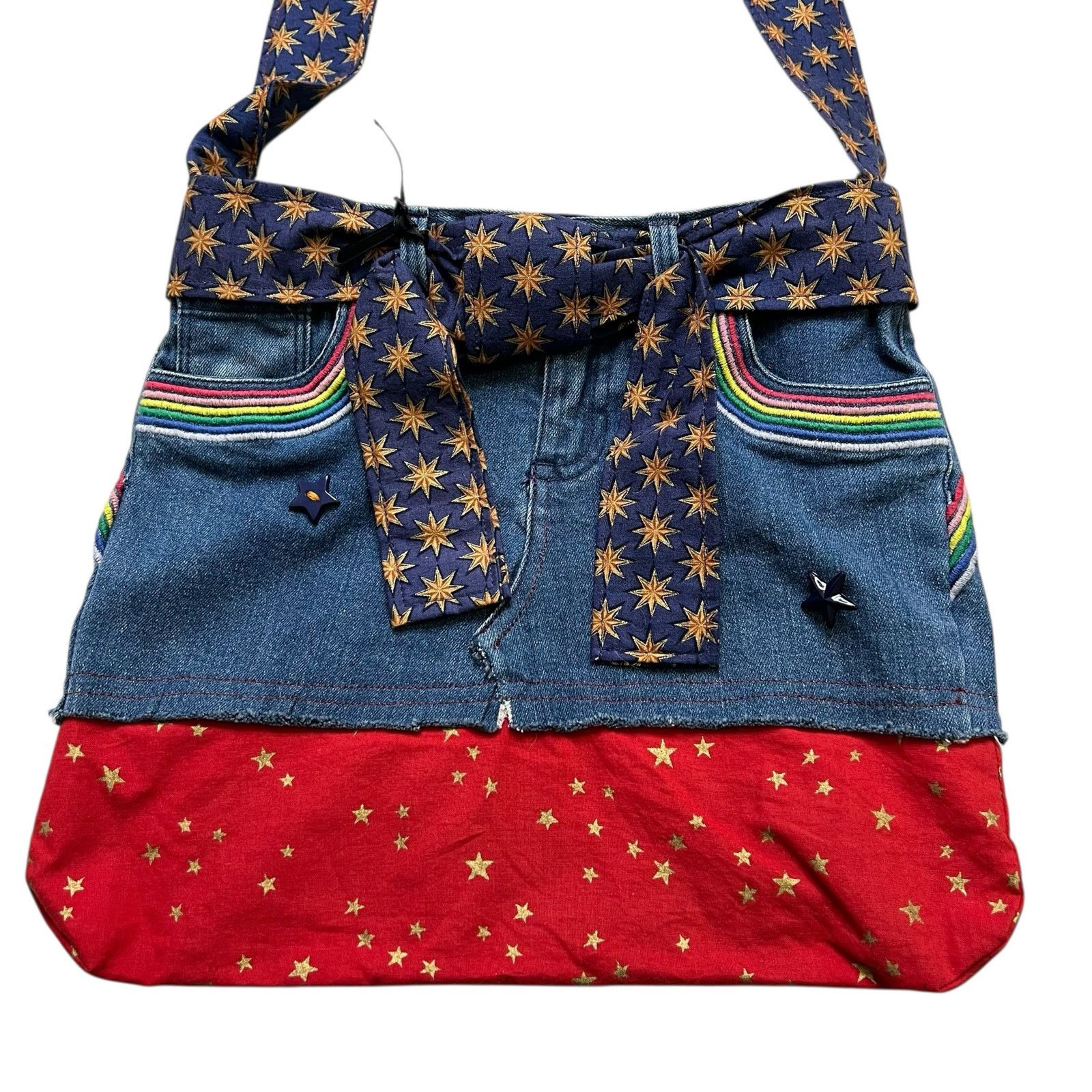 Vintage Handmade Denim Patchwork Tote Bag Upcycled Boho Shoulder Bag Size ONE SIZE - 1 Thumbnail
