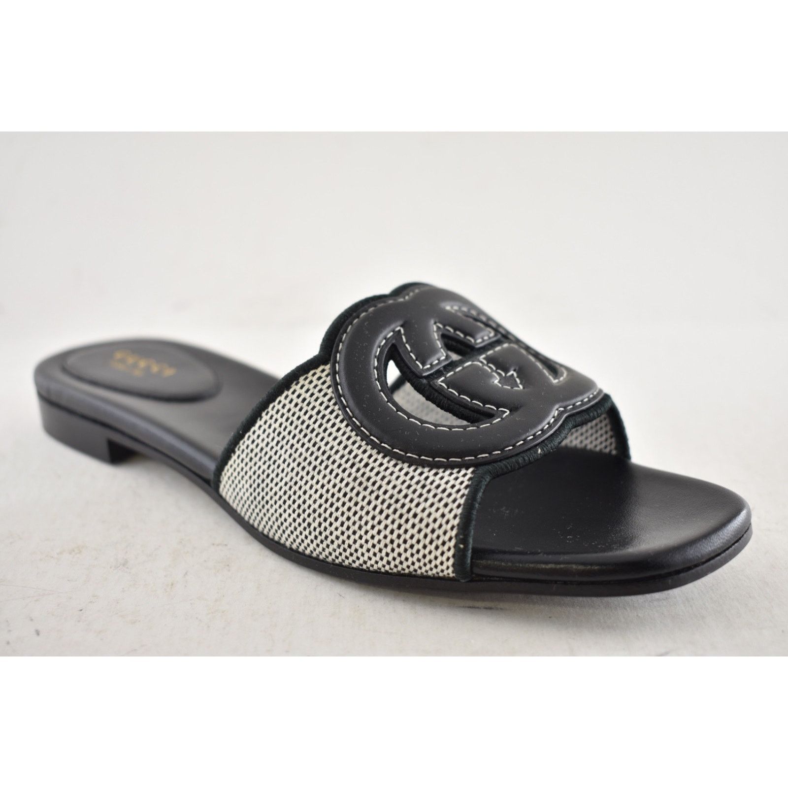 Gucci Gucci GG Interlocking Black Leather Canvas Mule Sandal 42 Size US 12 / IT 42 - 6 Thumbnail