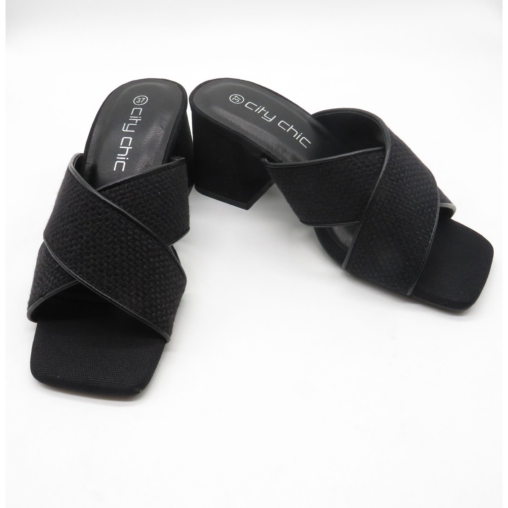 Other City Chic Women’s Black Heeled Slide Sandals With Cross-Stra Size US 6 / IT 36 - 3 Thumbnail
