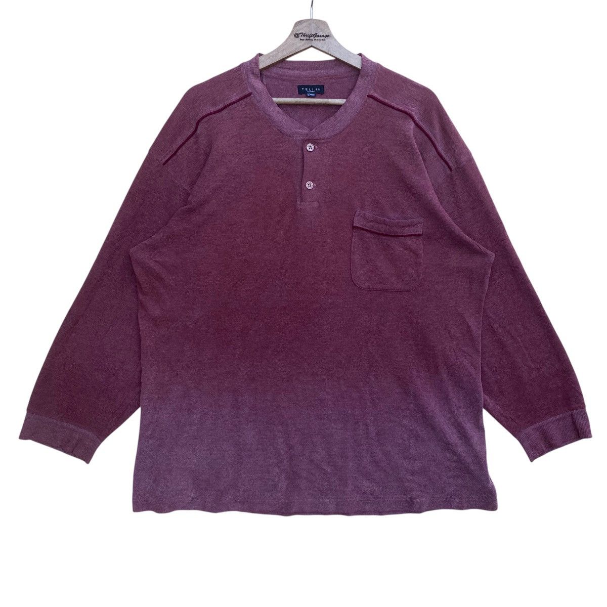Celine × Designer × Vintage Vtg 90s CELINE Homme Two-Tone Half Button Longsleeve Shirt Size L / US 10 / IT 46 - 2 Thumbnail