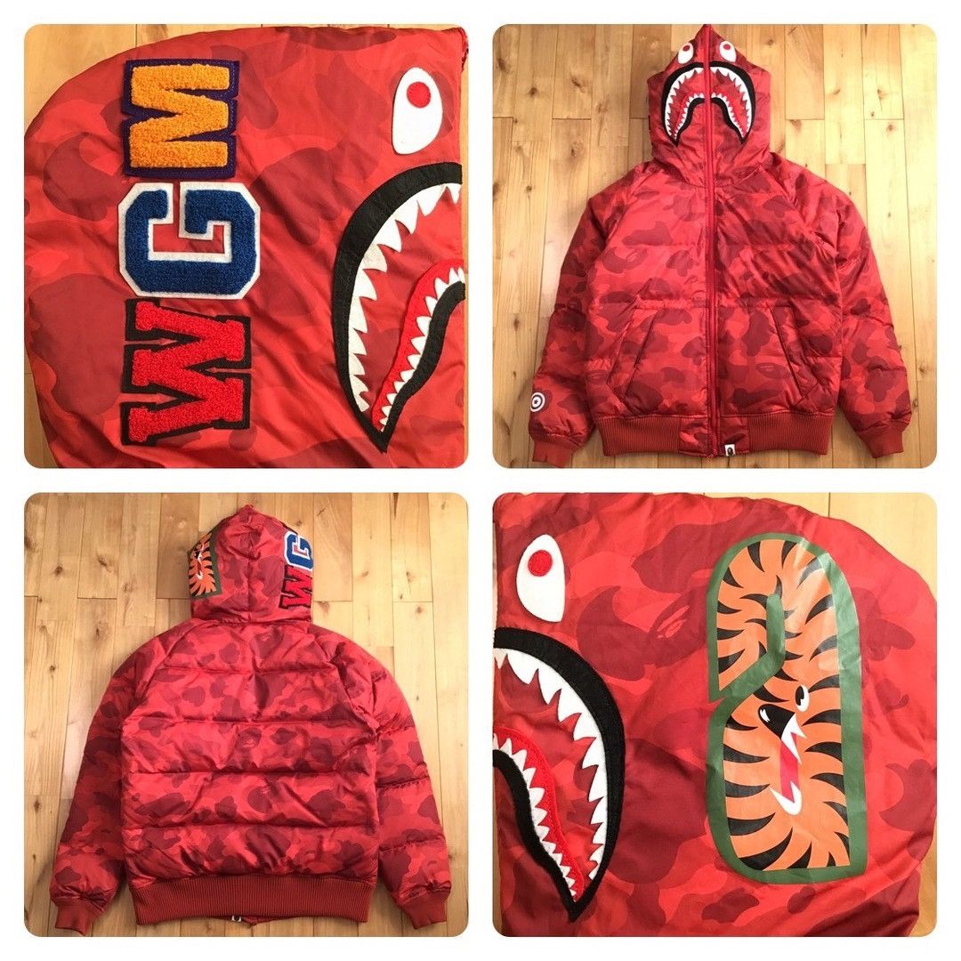 Bape BAPE Shark Full Zip Hoodie Puffer Down Jacket Red Camo APE Size US L / EU 52-54 / 3 - 1 Thumbnail