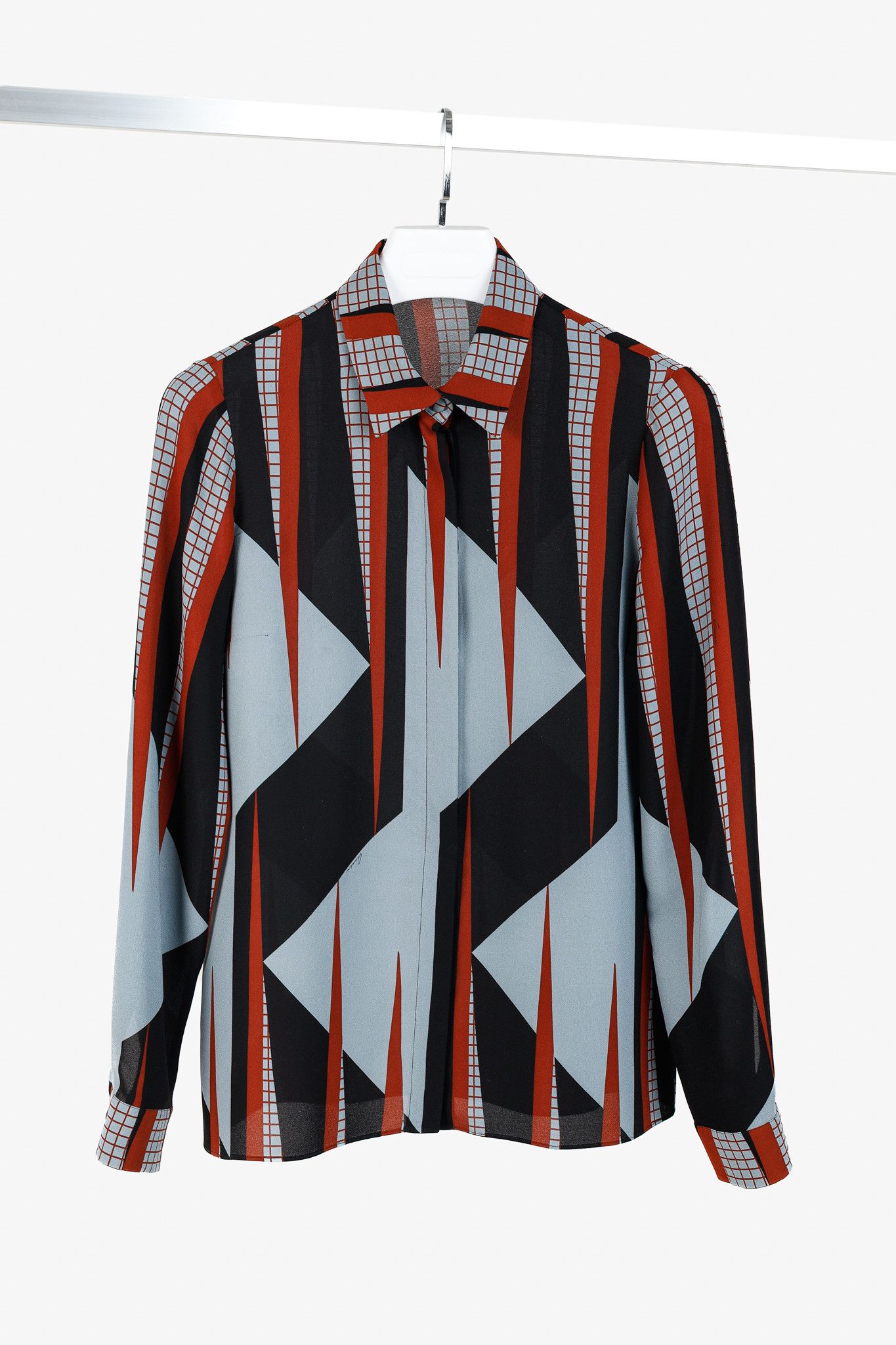 Gucci Gucci PF/15 Dusty Avio Triangle-Print Silk Shirt Size M / US 6-8 / IT 42-44 - 1 Thumbnail