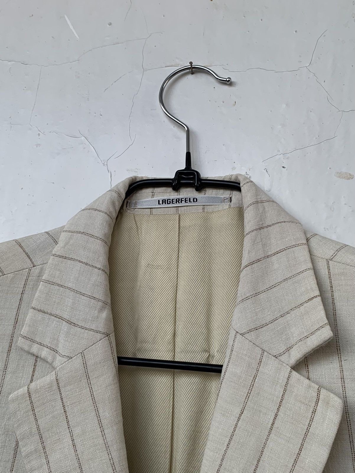 Karl Lagerfeld 🧿linen pinstriped vintage summer blazer beige Size 50R - 2 Thumbnail