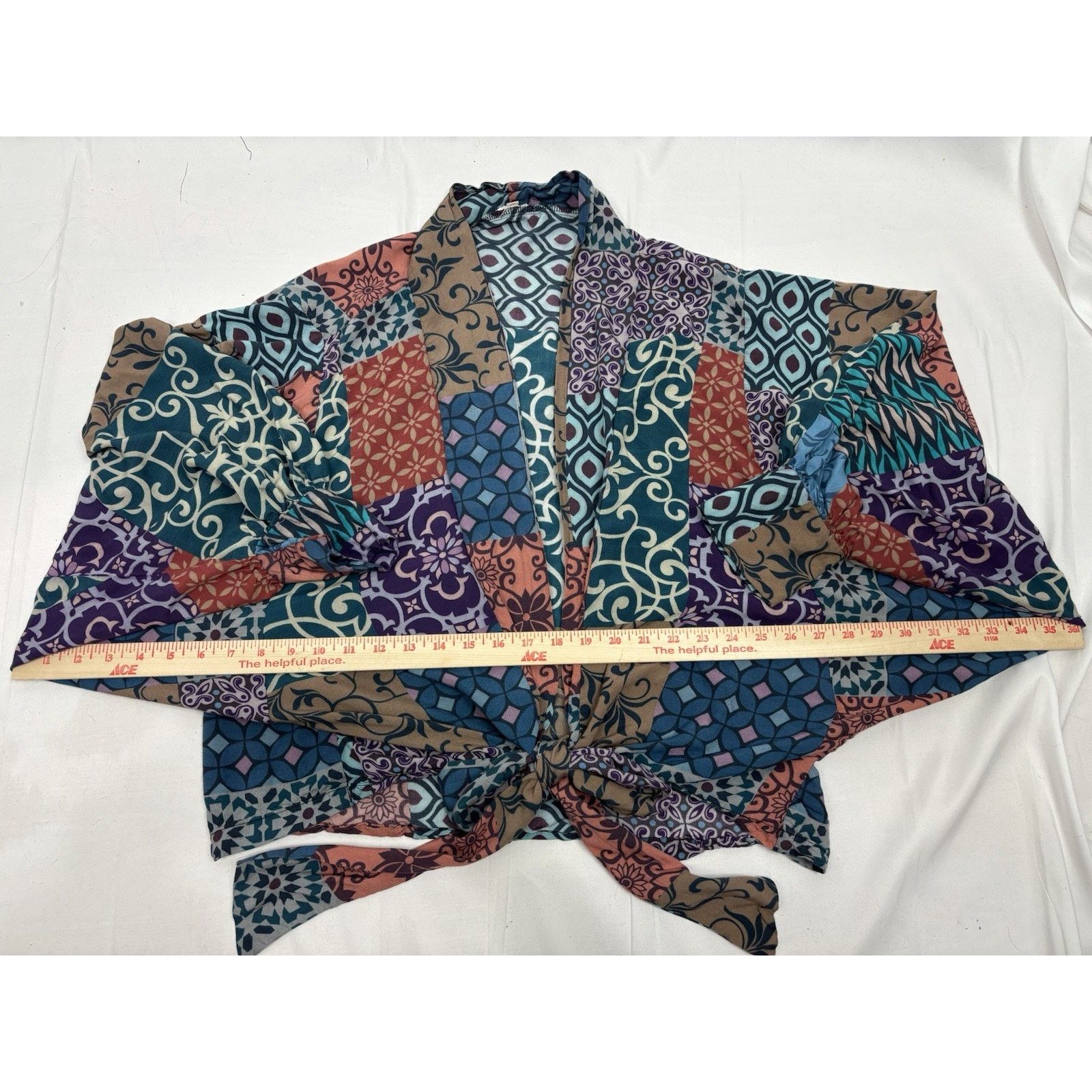 Other Mahila Kimono Wrap Top Patchwork Balloon Sleeve Tie Front OS Size ONE SIZE - 5 Thumbnail