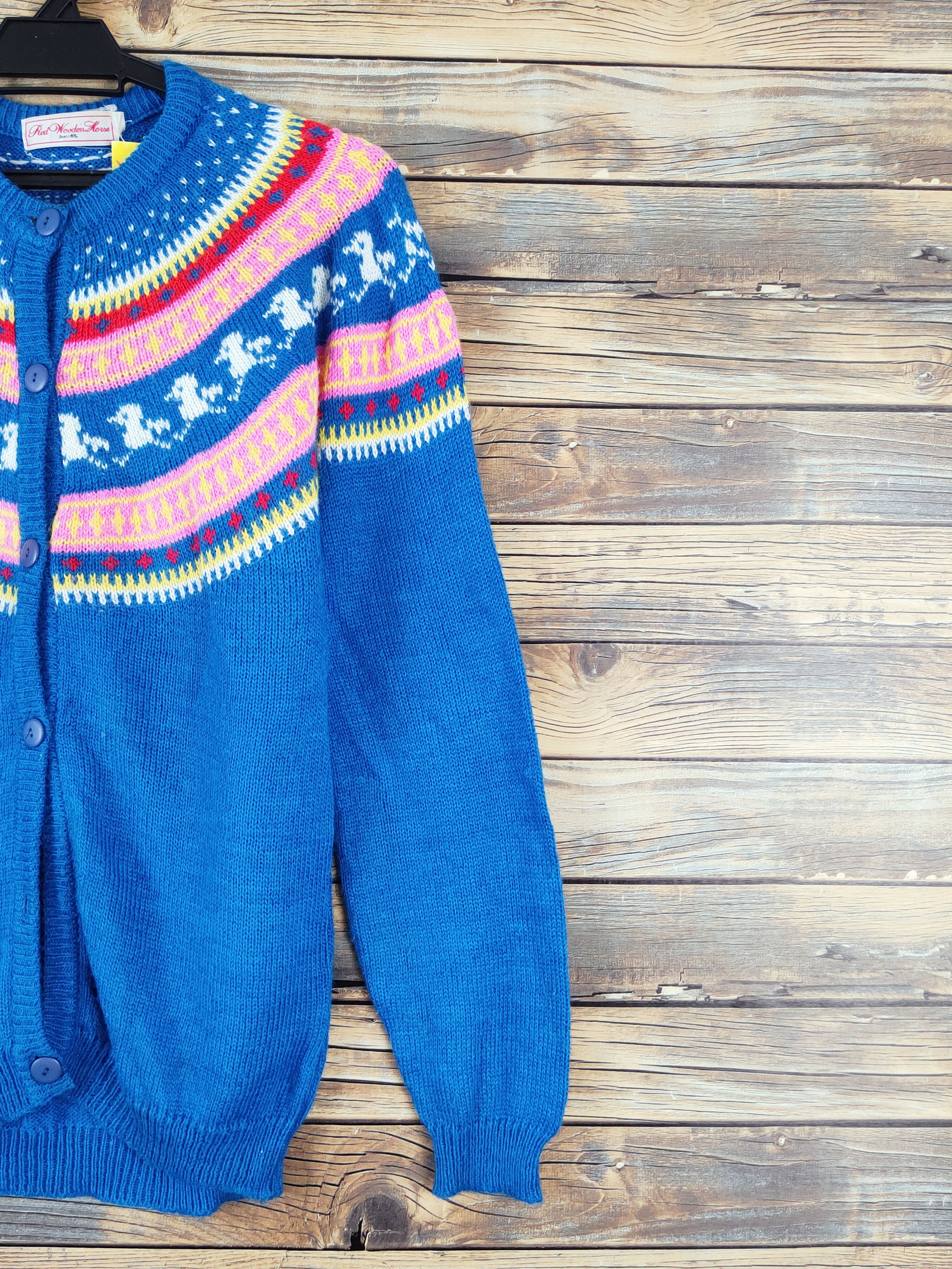 Homespun Knitwear × Japanese Brand Red Wooden Horse Blue Knitwear Cardigan #W1000 Size M / US 6-8 / IT 42-44 - 6 Thumbnail