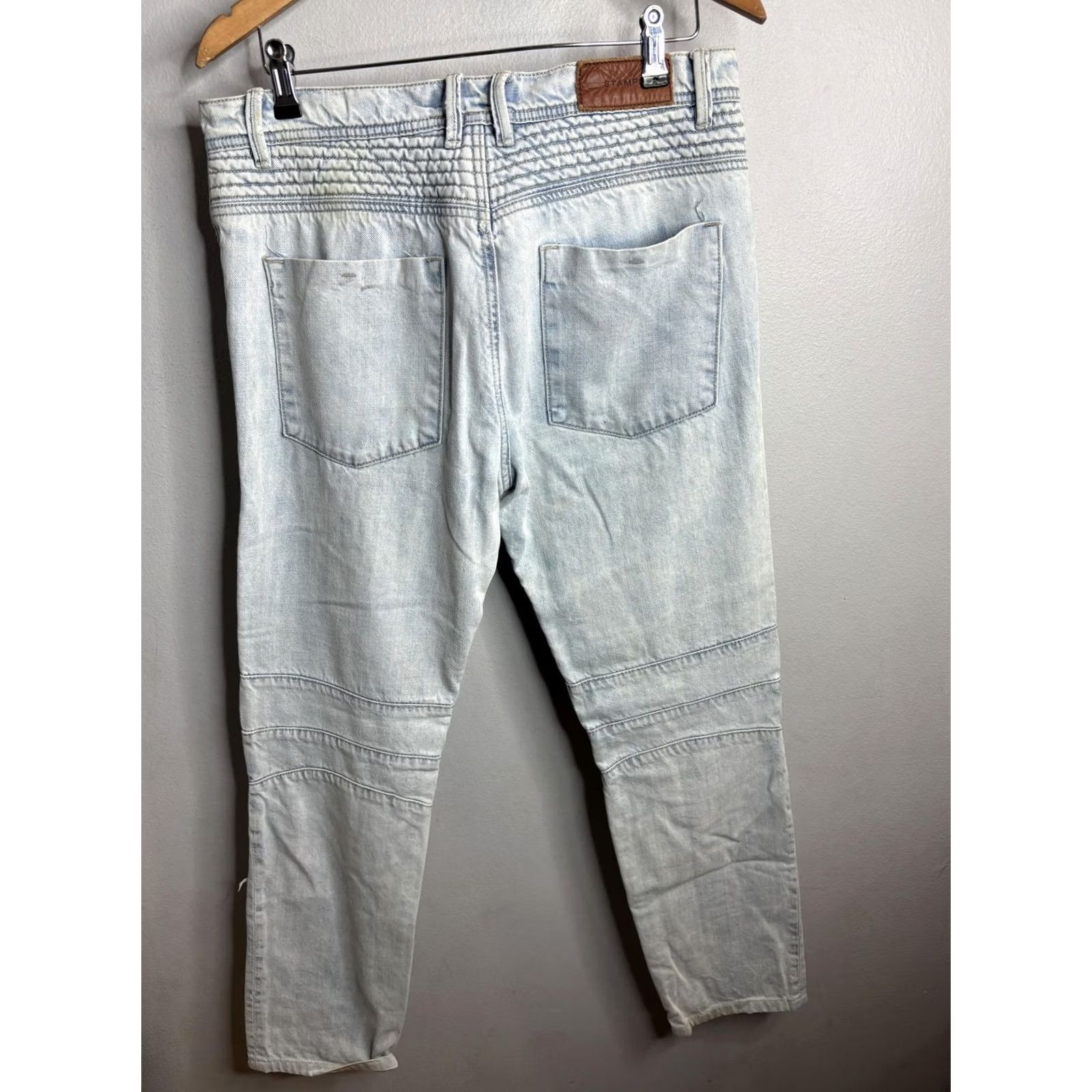 Stampd STAMPD Jeans Mens 34x34 Light Wash Moto Biker Distressed Ripped Denim Quilted Size US 34 / EU 50 - 5 Thumbnail