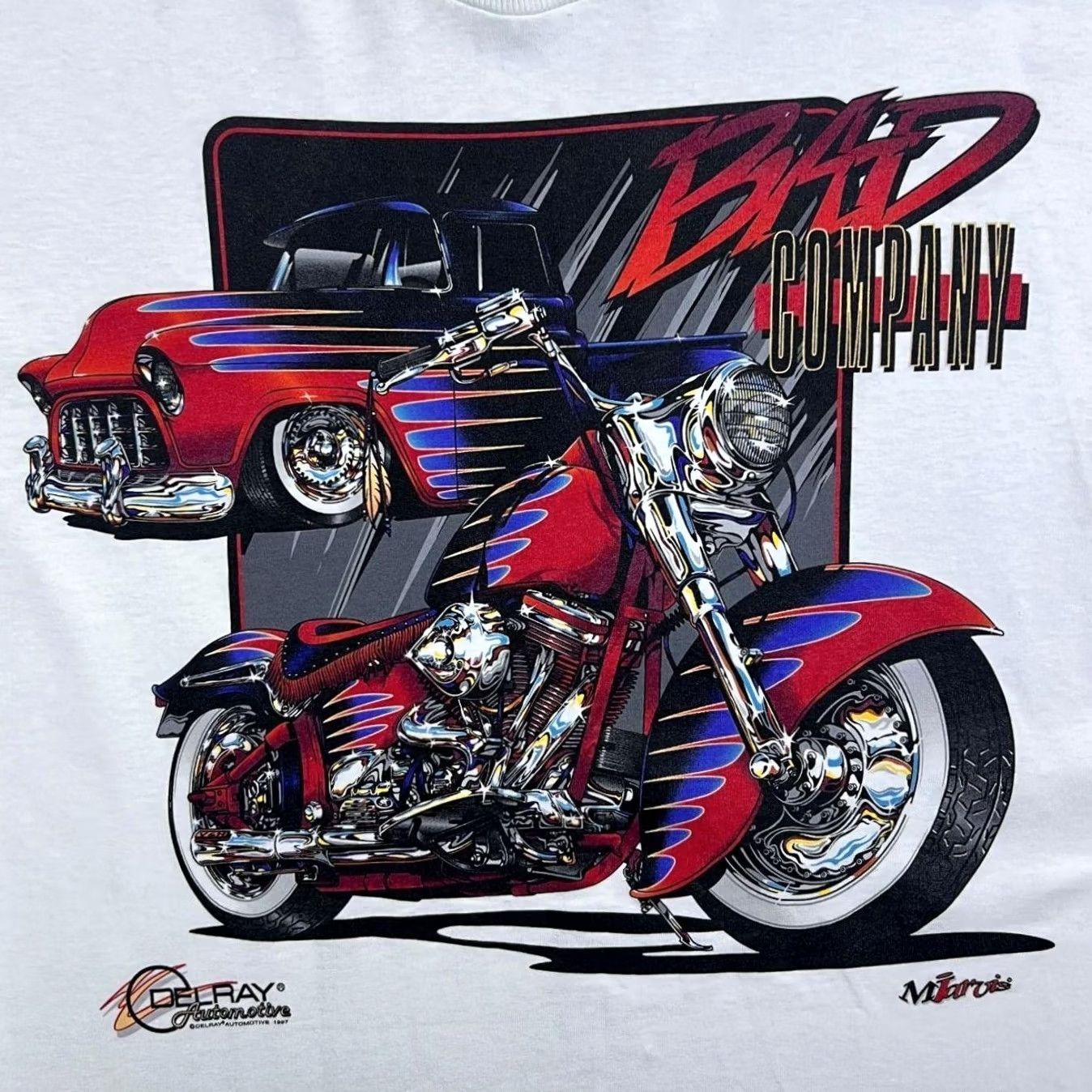 Vintage VINTAGE Screen Stars Bad Company T-Shirt White L Mens Graphic Print 1997 Delray Hot Rod Biker Ireland Size US L / EU 52-54 / 3 - 2 Thumbnail