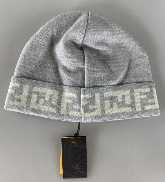Fendi Fendi 🇮🇹 Pearl Grey Wool FF brim ribb knit Beanie unisex NEW Size ONE SIZE - 10 Thumbnail