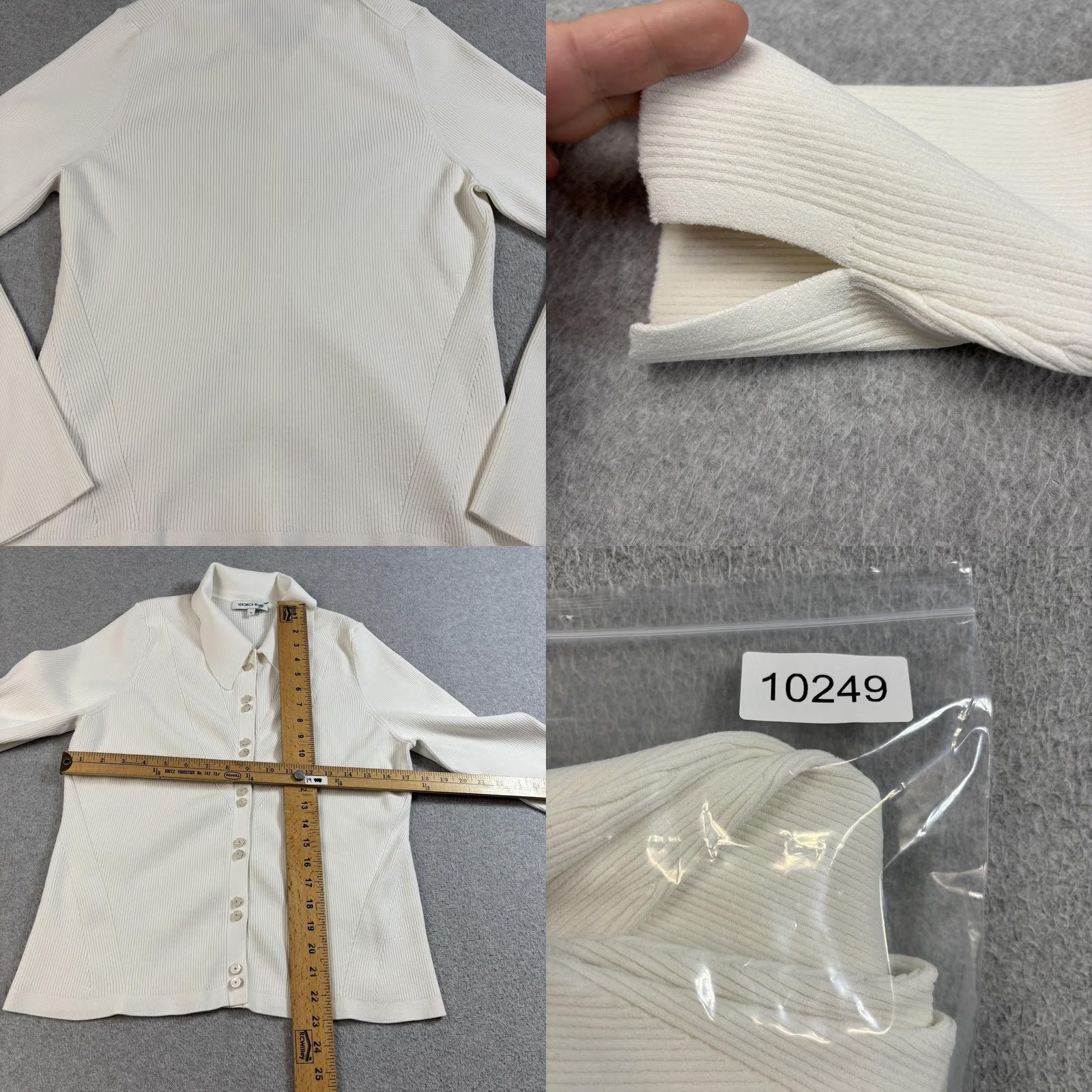 Veronica Beard Veronica Beard Shirt Womens XL Ivory Ribbed Button Front Collared Stretch Office Size XL / US 12-14 / IT 48-50 - 8 Thumbnail