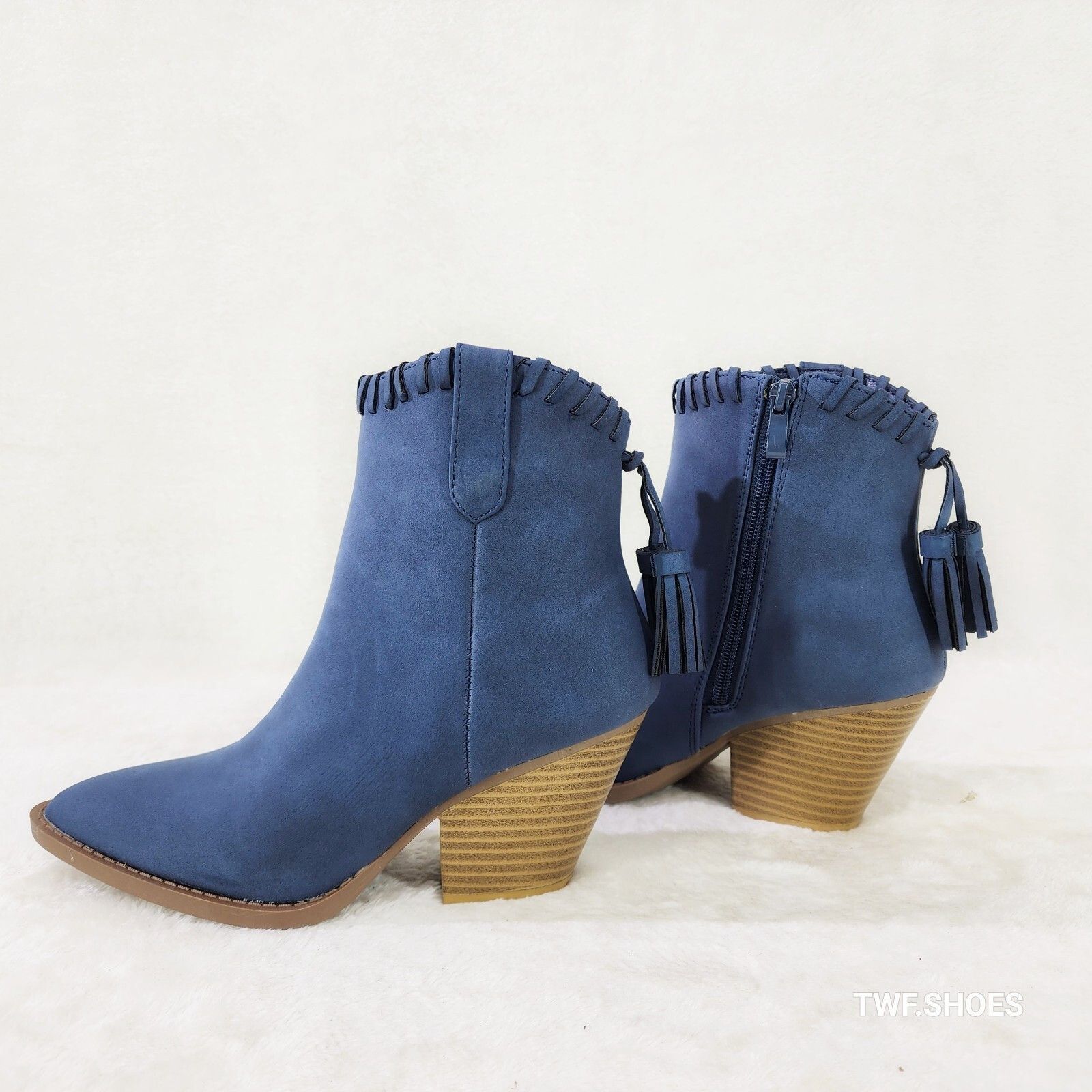 Other Fancy Tassle Navy Blue Cowgirl Country Western Ankle Boots ( Size US 9 / IT 39 - 3 Thumbnail