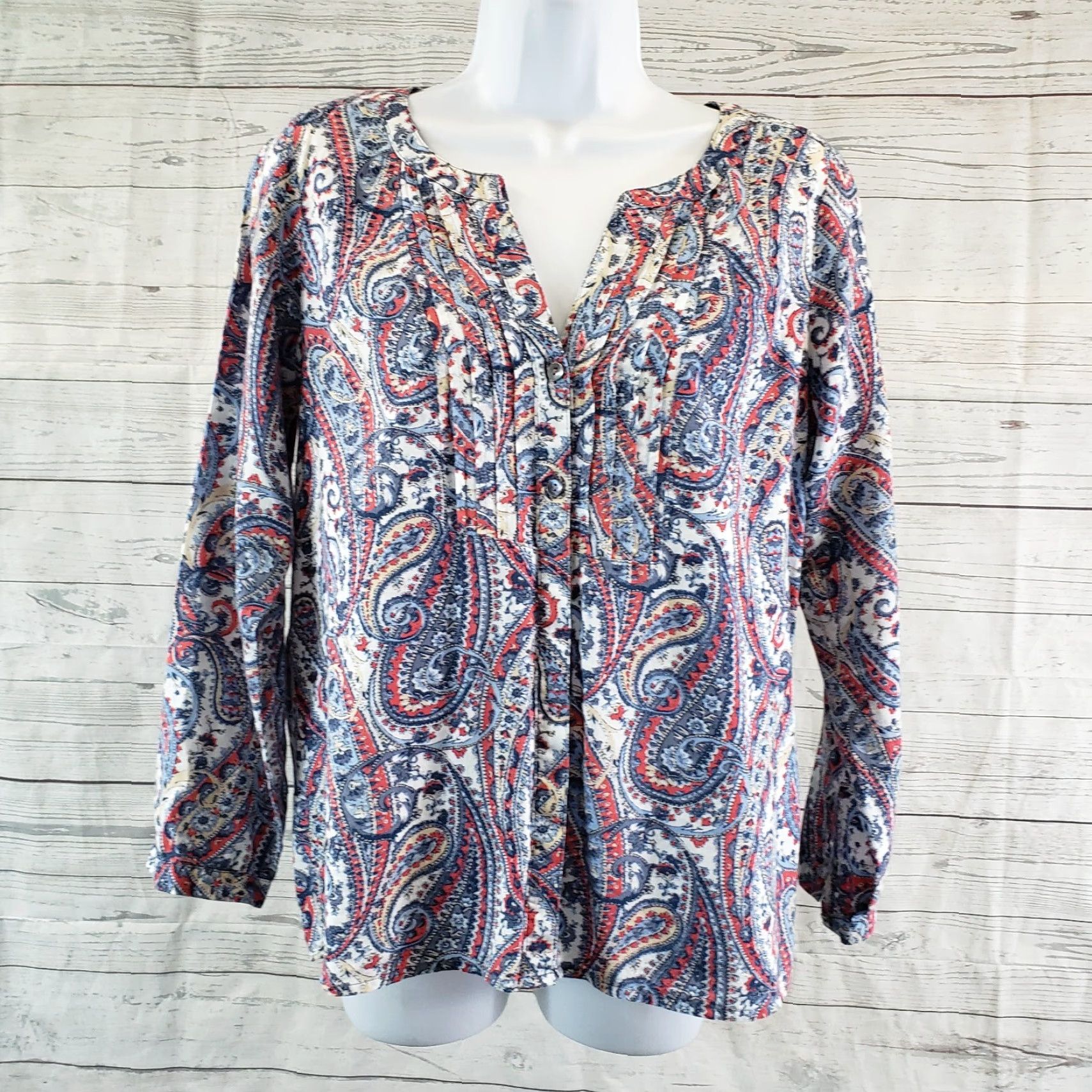 J. Jill J. Jill Button-Up Shirt XS Petite Blue Paisley 3/4 Sleeve Womens Shirt Size XS / US 0-2 / IT 36-38 - 2 Thumbnail
