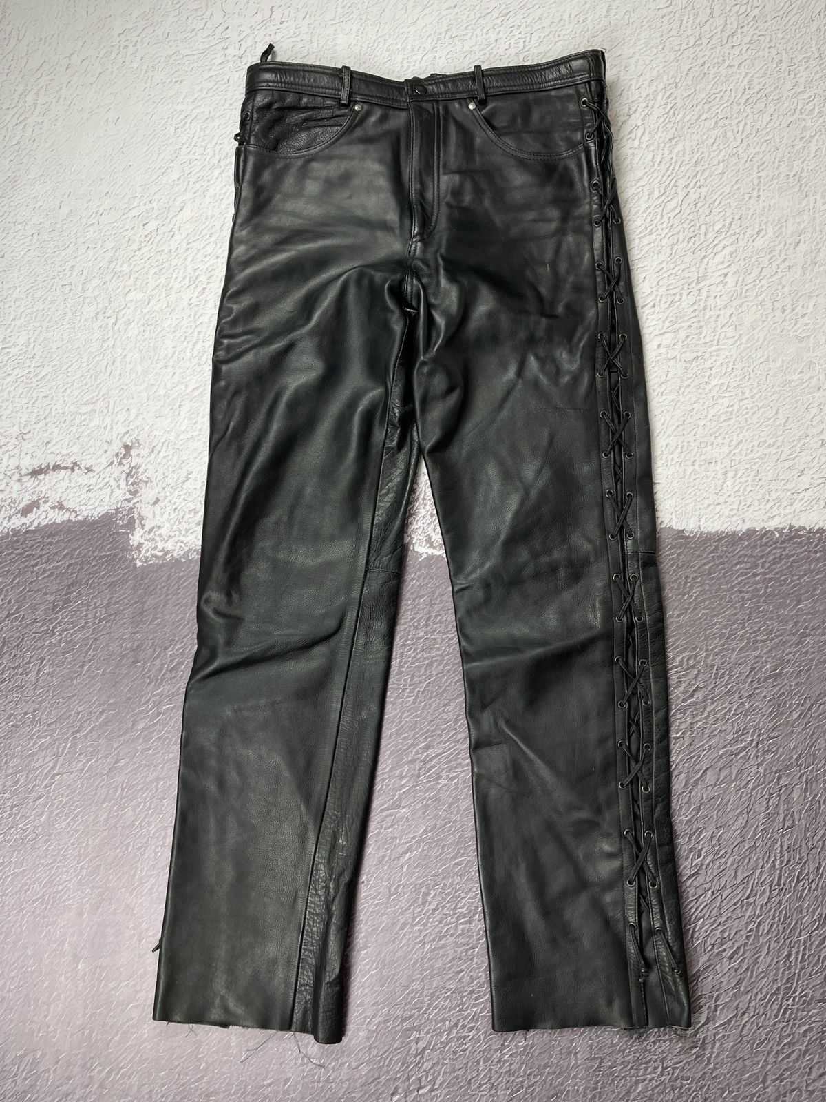 Leather Vintage Genuine Leather black motorcycle pants Versace style Size US 34 / EU 50 - 4 Thumbnail
