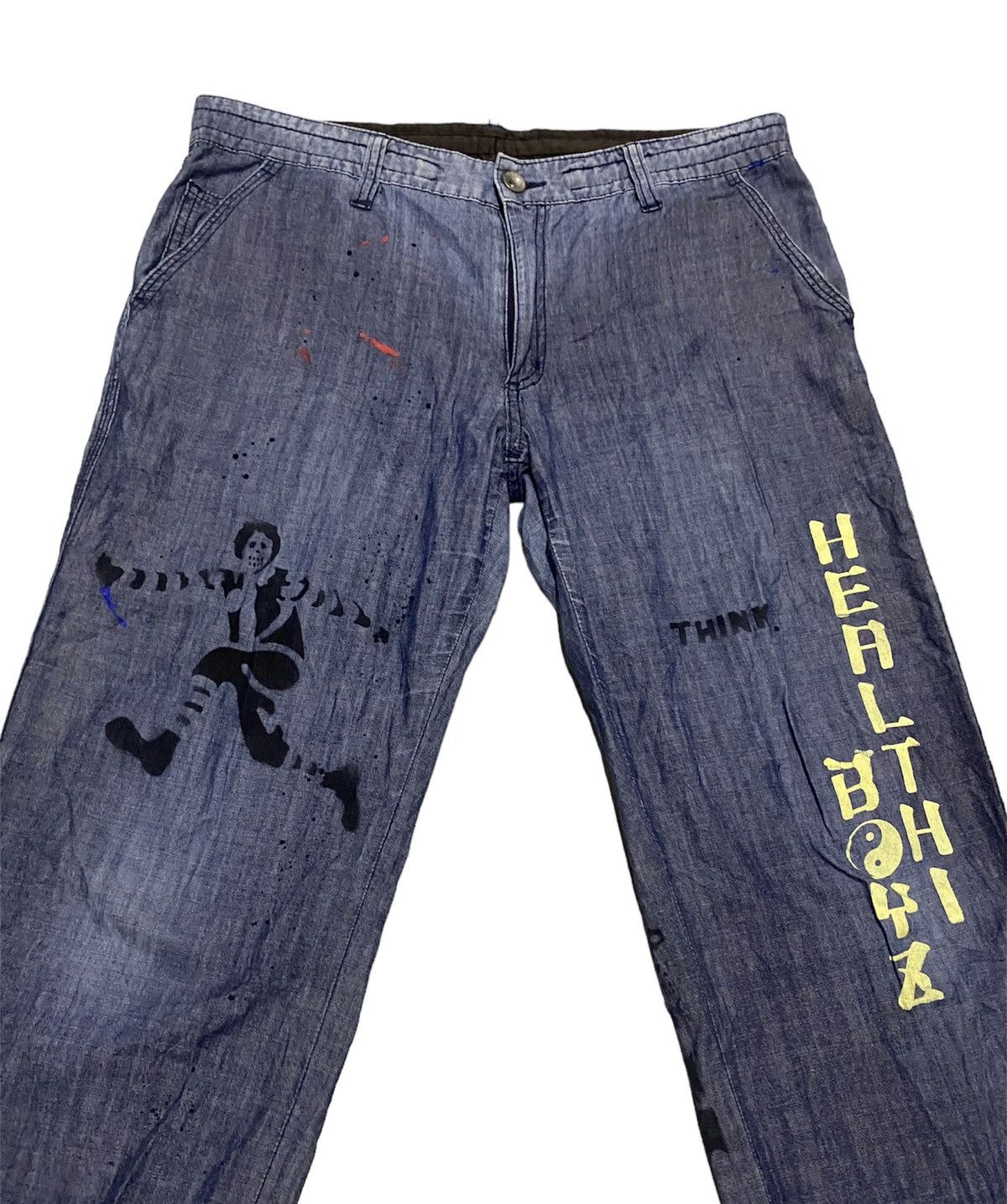 image of Art Comes First “Health Boyz” Painted Jumping Clown Pants in Blue, Men's (Size 35)