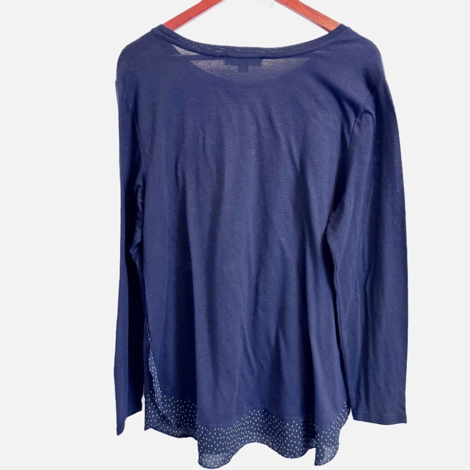 Loft Loft Navy White Polka Dot Mixed Media Sweater Top 16/18 Size XXL / US 16-18 / IT 52-54 - 2 Thumbnail