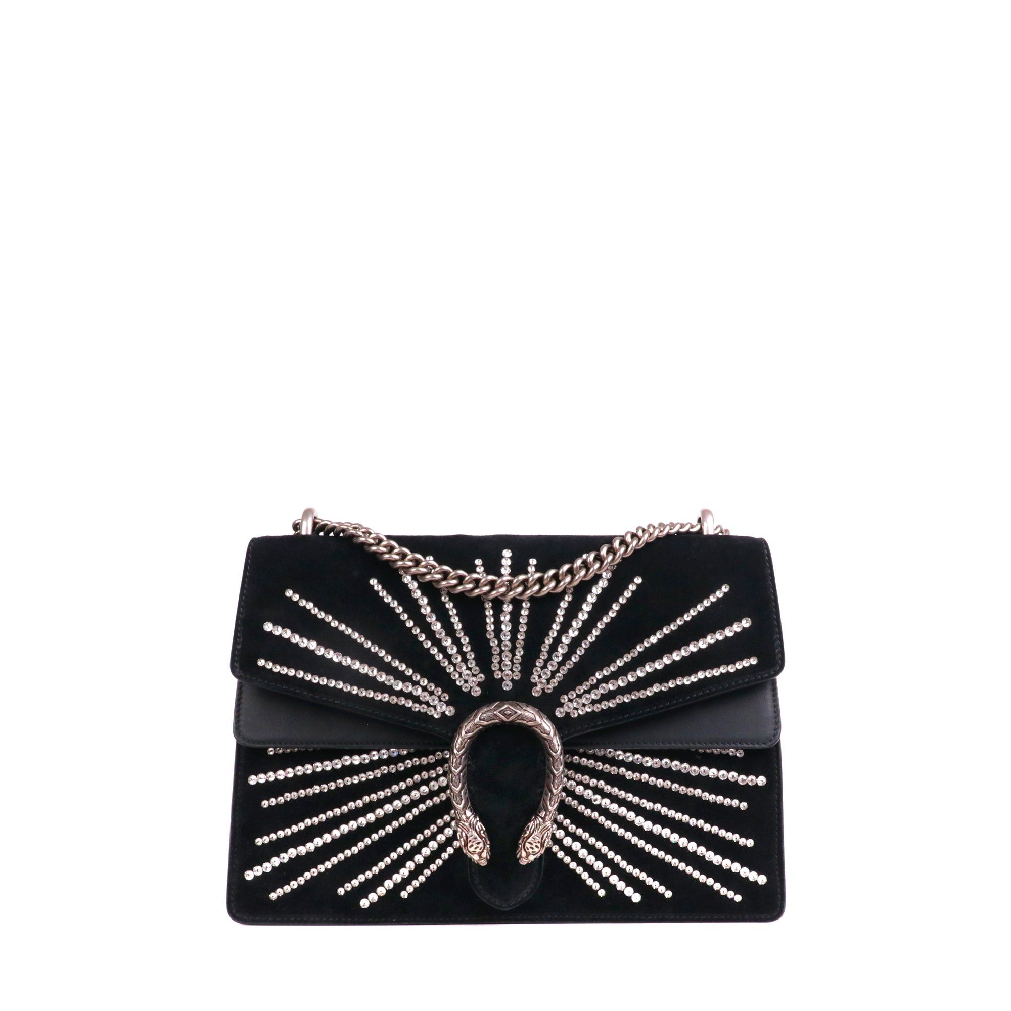 Gucci GUCCI - Gucci medium Dionysus shoulder bag in black suede with rhinestones Size ONE SIZE - 1 Thumbnail