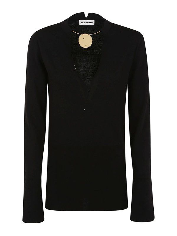 Jil Sander o1y1025 V-Neck Sweater in Black Size S / US 4 / IT 40 - 1 Thumbnail