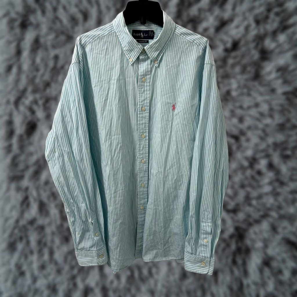 Ralph Lauren VTG Ralph Lauren Shirt Mens XL Blue White Striped Button-Down Logo L/S Size US XL / EU 56 / 4 - 1 Thumbnail