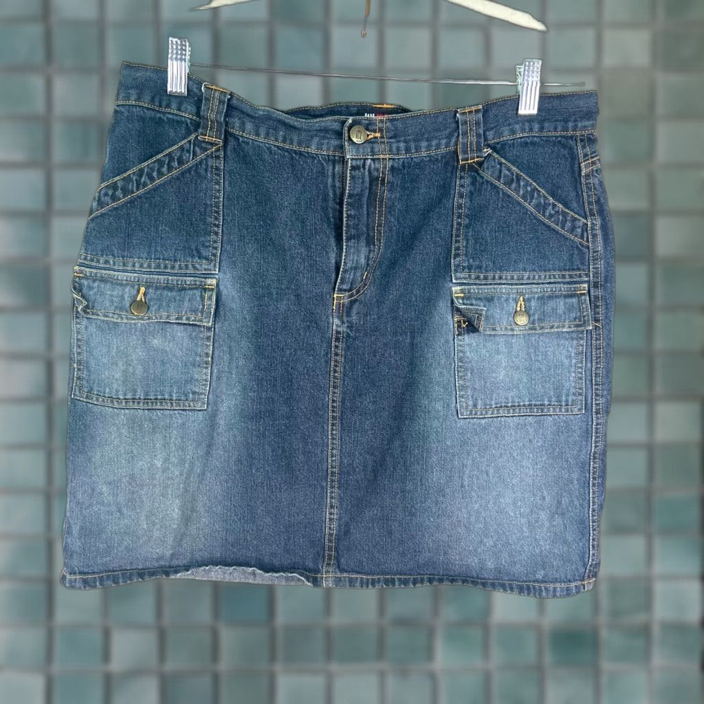 Denime NY Jeans Skirt Women 14 Denim Mini Blue Pockets 80s Fade Size 36" / US 14 / IT 50 - 1 Thumbnail