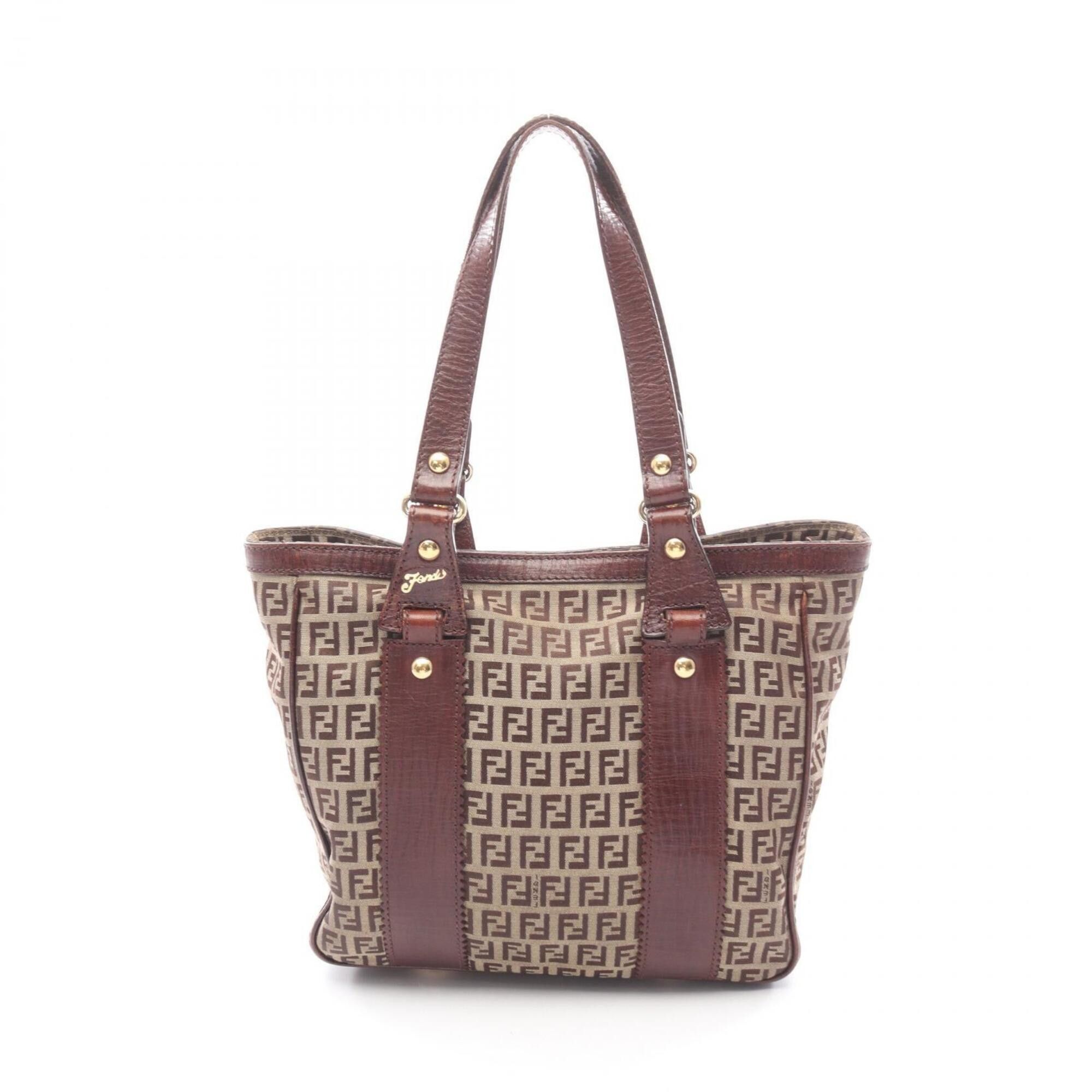 Fendi Fendi Zucchino Tote Bag Handbag Canvas Leather Women's Beige Brown Size ONE SIZE - 1 Thumbnail