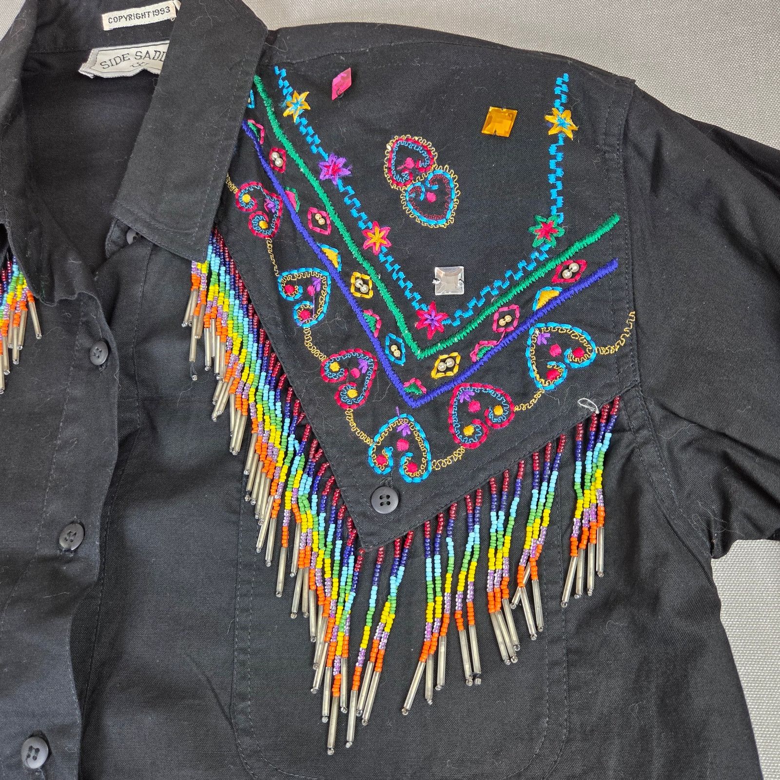 Vintage Side Saddle 1993 Beaded Western Fringe Shirt Size M / US 6-8 / IT 42-44 - 4 Thumbnail