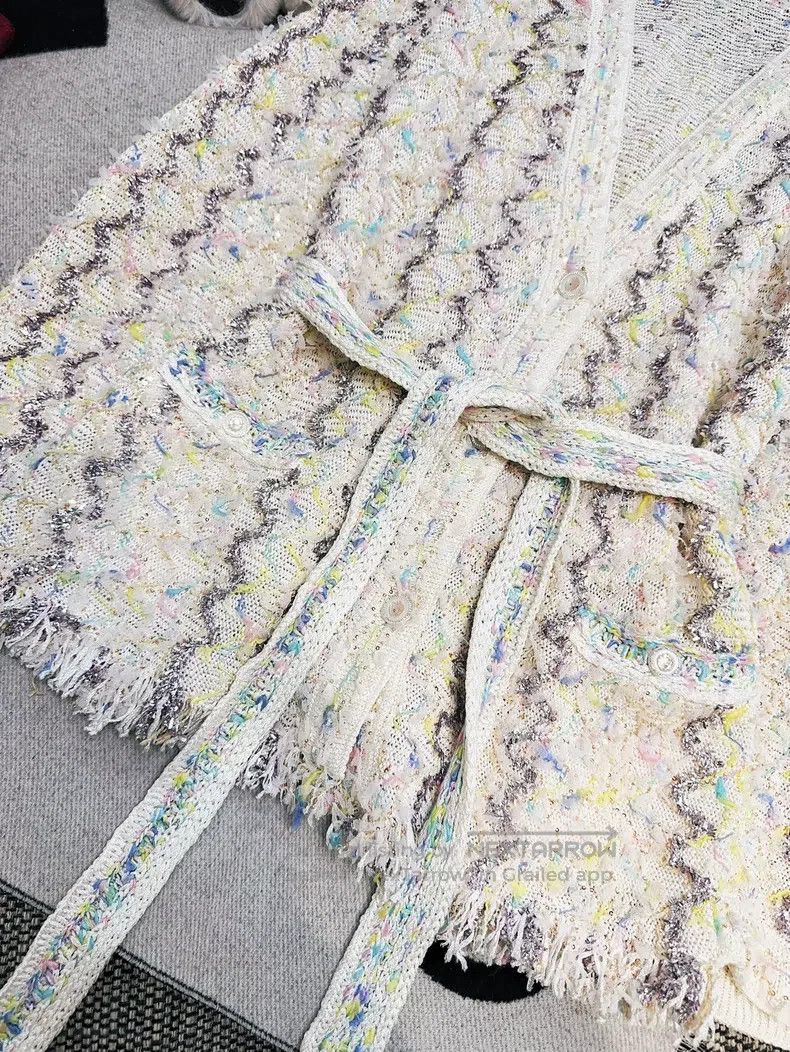 Chanel Chanel 22P beige sequin phantom striped tassel knitted lon Size XS / US 0-2 / IT 36-38 - 3 Thumbnail