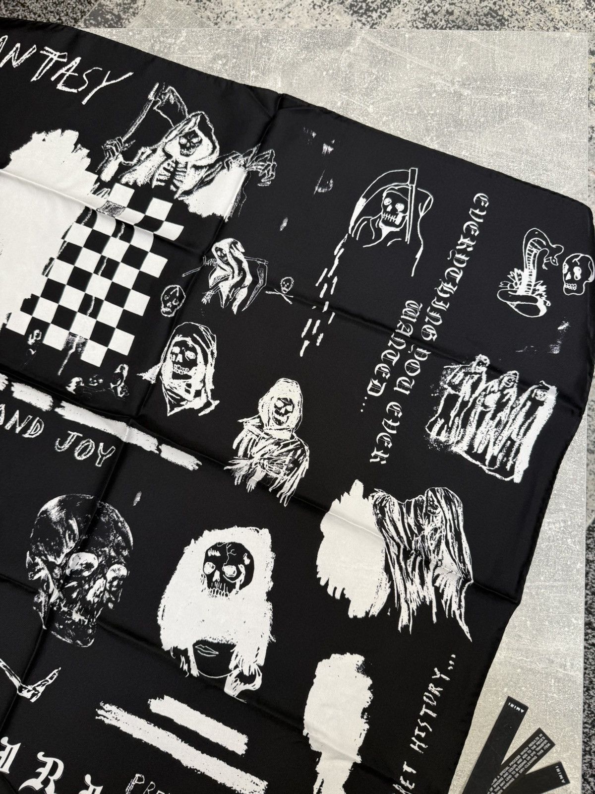 Amiri × Wes Lang All Over Sketch Silk Scarf Black. BNWT. RRP $770 Size ONE SIZE - 3 Thumbnail