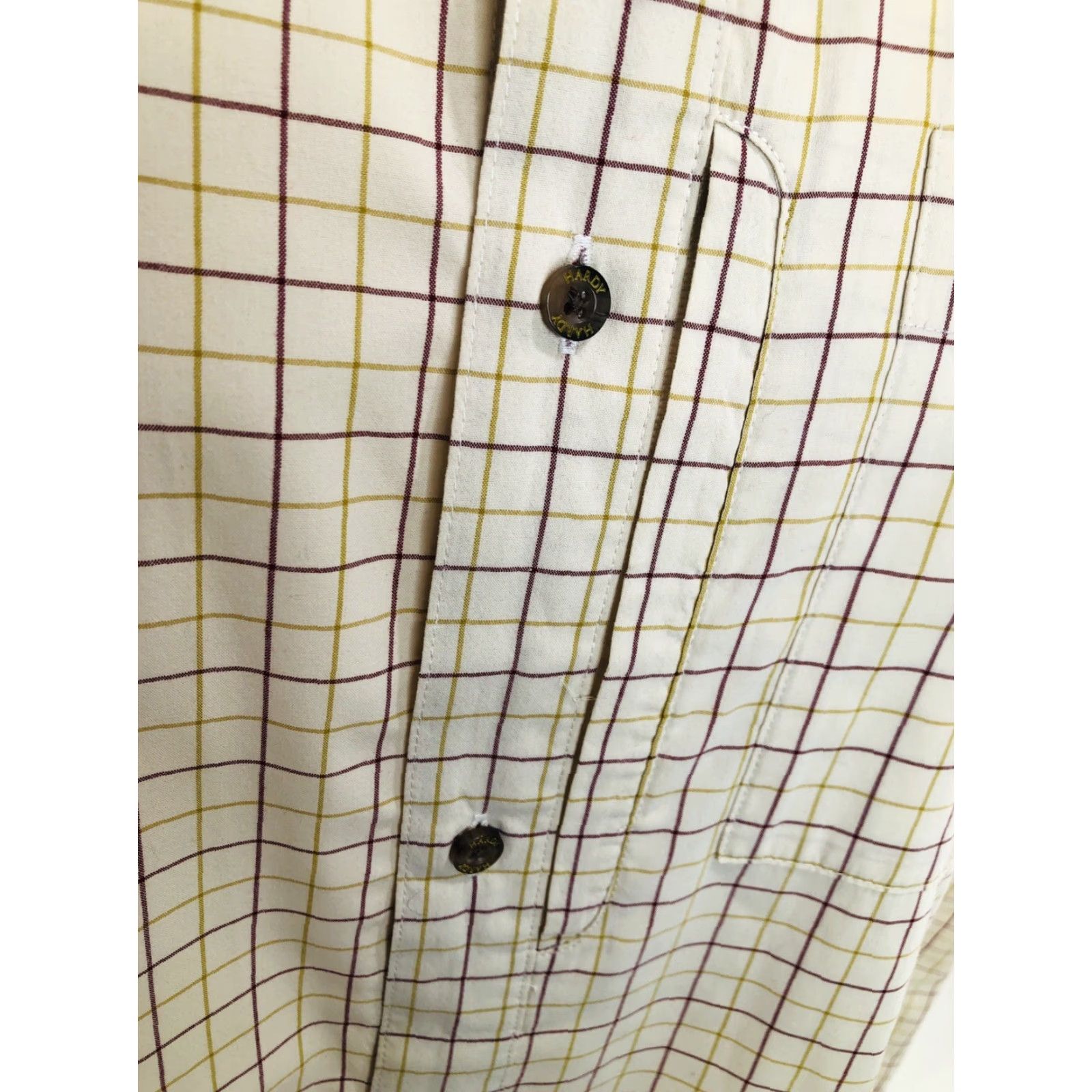 Vintage Hardy Bros Plaid Check FLY FISHING Embroidered Lg. Shirt - EXC. Button-Up - Men - Long Sleeve - Beige / Brown / Burgundy - J14 Size US L / EU 52-54 / 3 - 3 Thumbnail